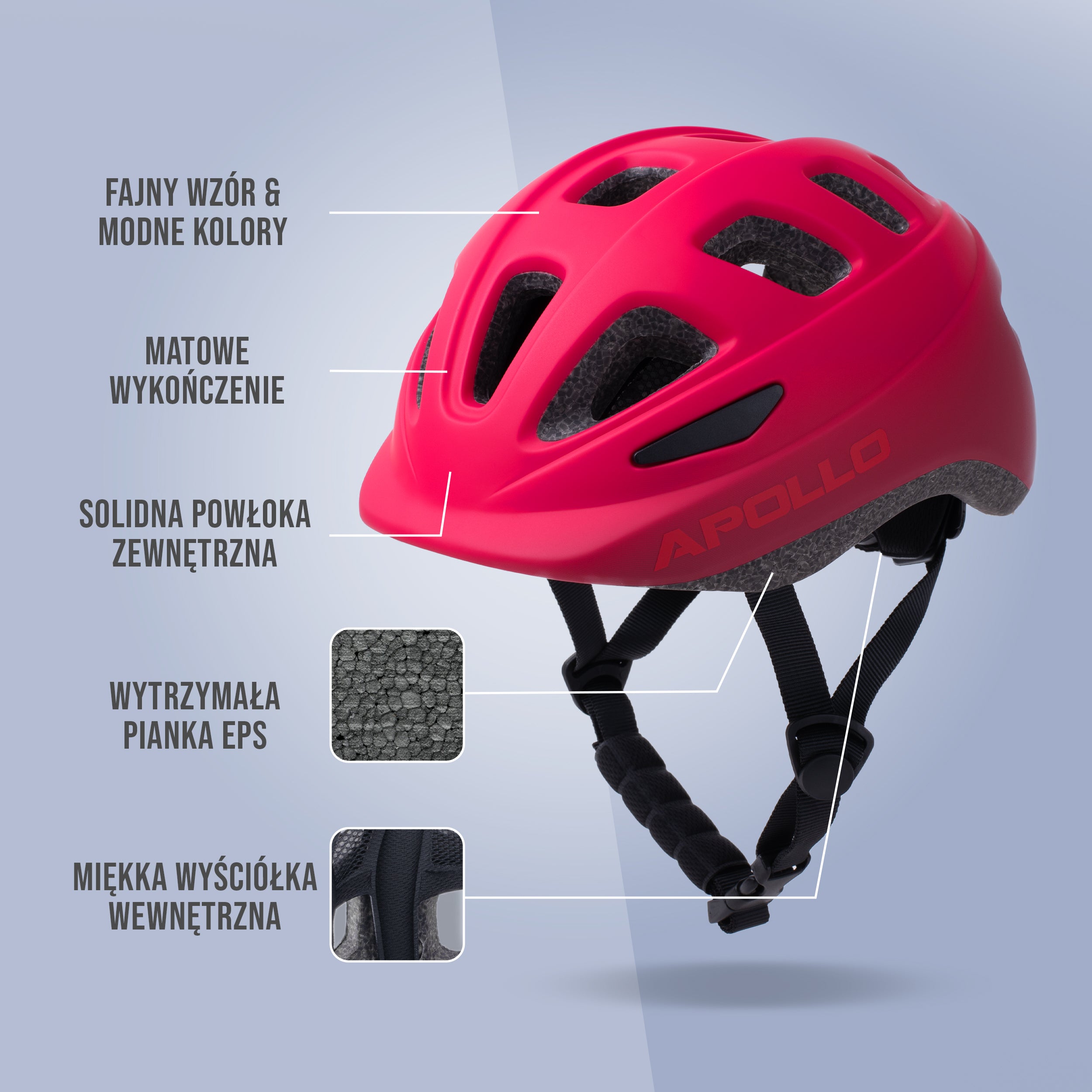 Apollo - Apollo kask rowerowy dla dzieci, kask dla dzieci i młodzieży, kask multi-sportowy - Red Fade
