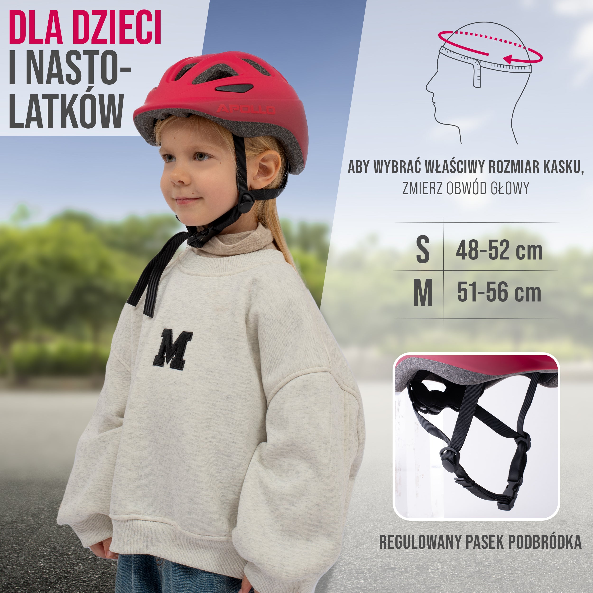 Apollo - Apollo kask rowerowy dla dzieci, kask dla dzieci i młodzieży, kask multi-sportowy - Red Fade
