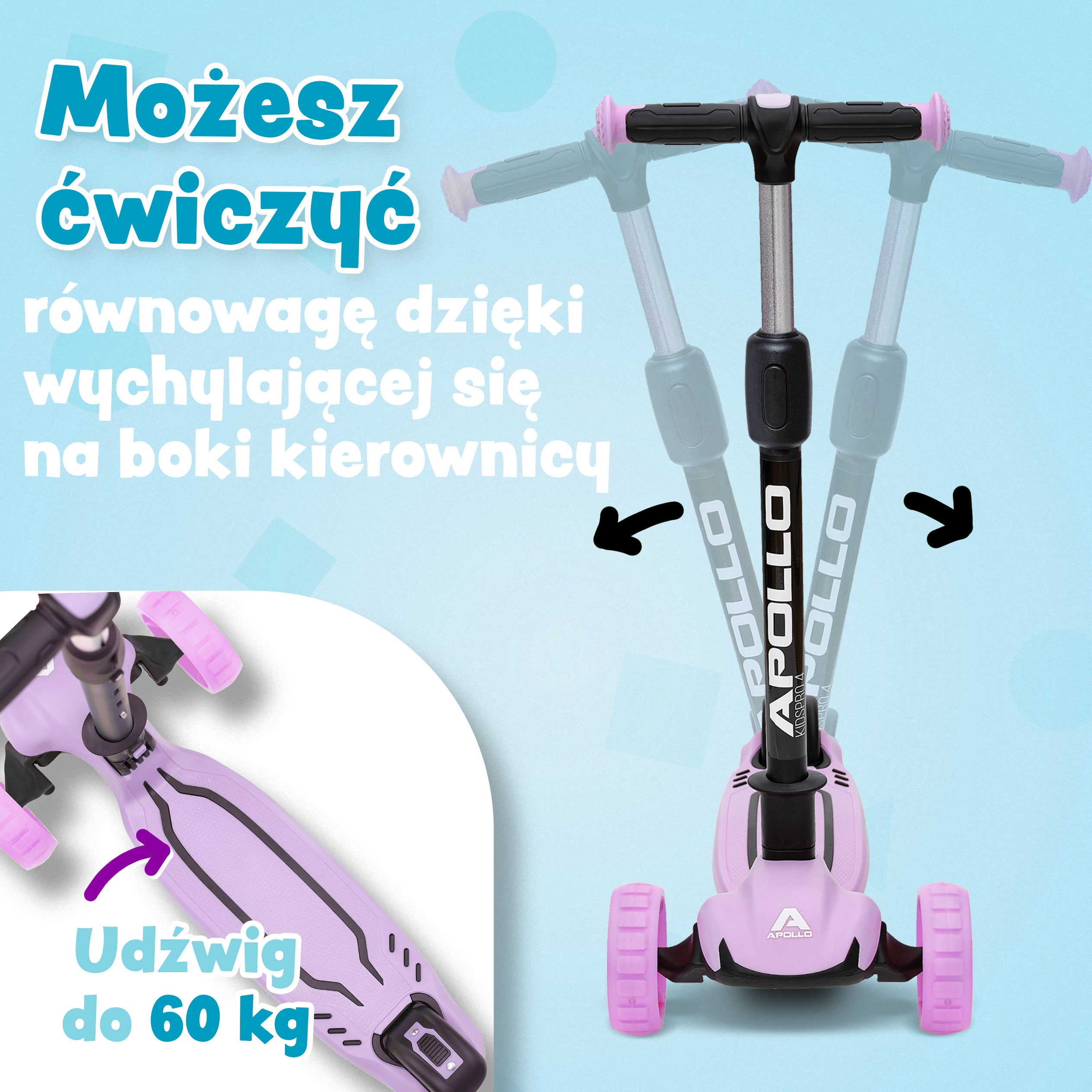 Apollo - Hulajnoga dla dzieci "KidsPro4" składana hulajnoga LED - Fioletowy