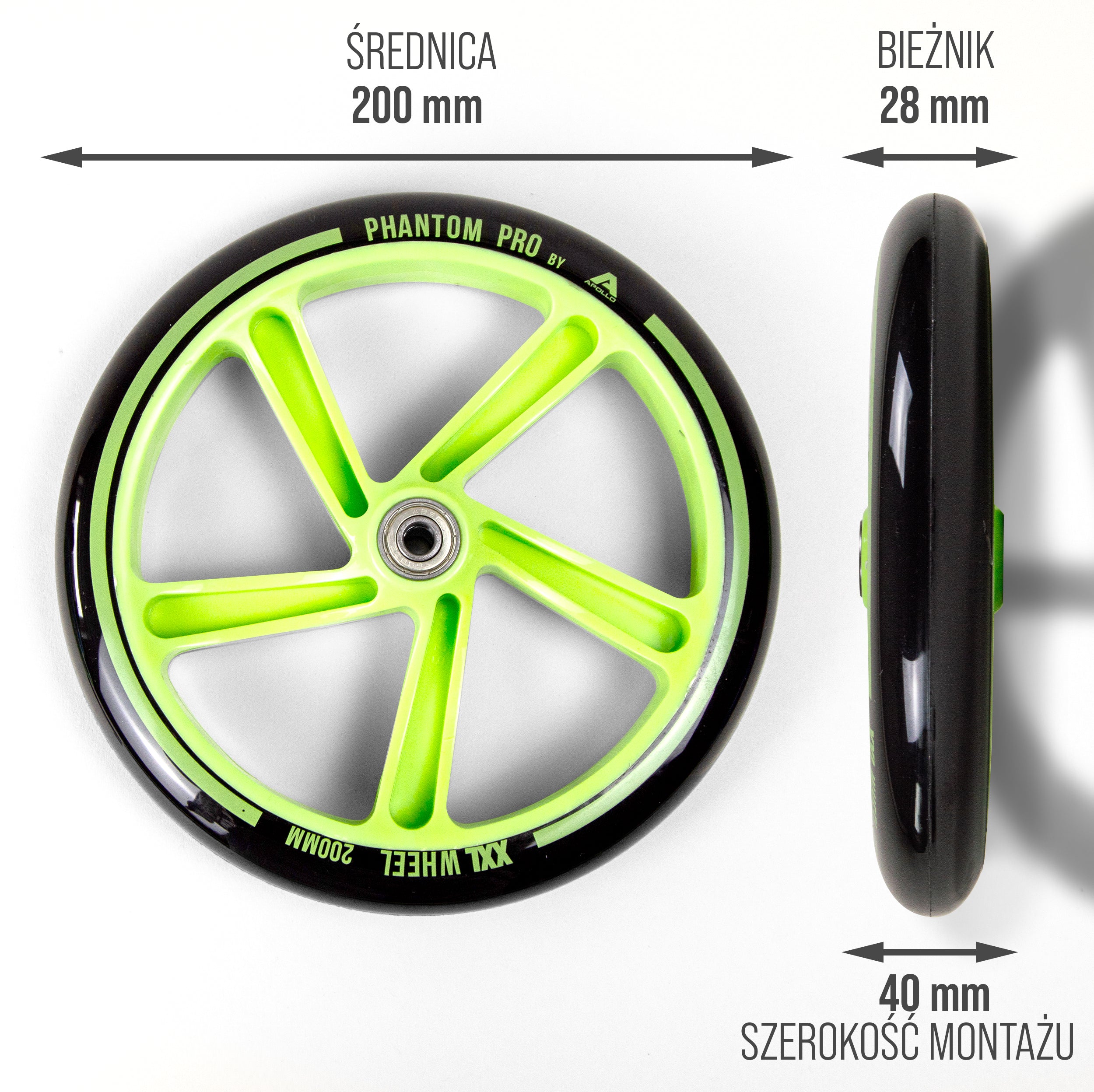 Apollo - 200 mm zestaw zapasowych kół do City Scooter - Phantom / Spectre - Zielony Czarny