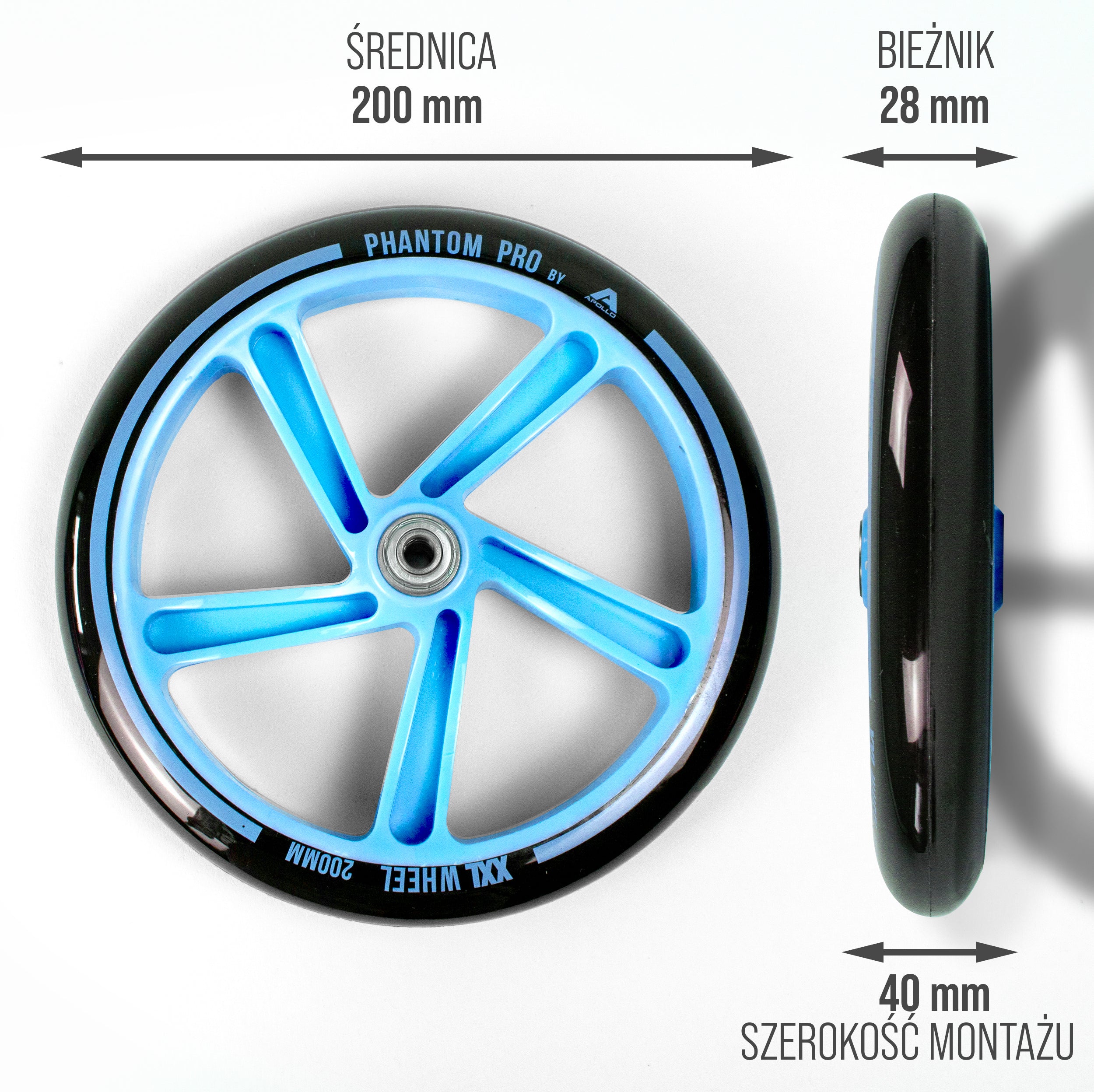 Apollo - 200 mm zestaw zapasowych kół do City Scooter - Phantom / Spectre - Niebieski Czarny