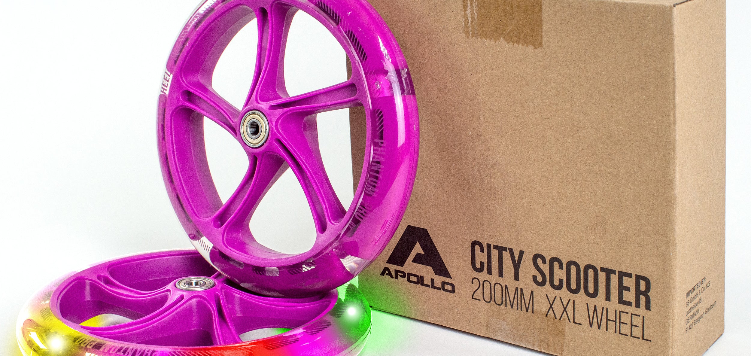 Apollo - 200 mm zestaw zapasowych kół do City Scooter - Phantom / Spectre - LED Różowy Transparent