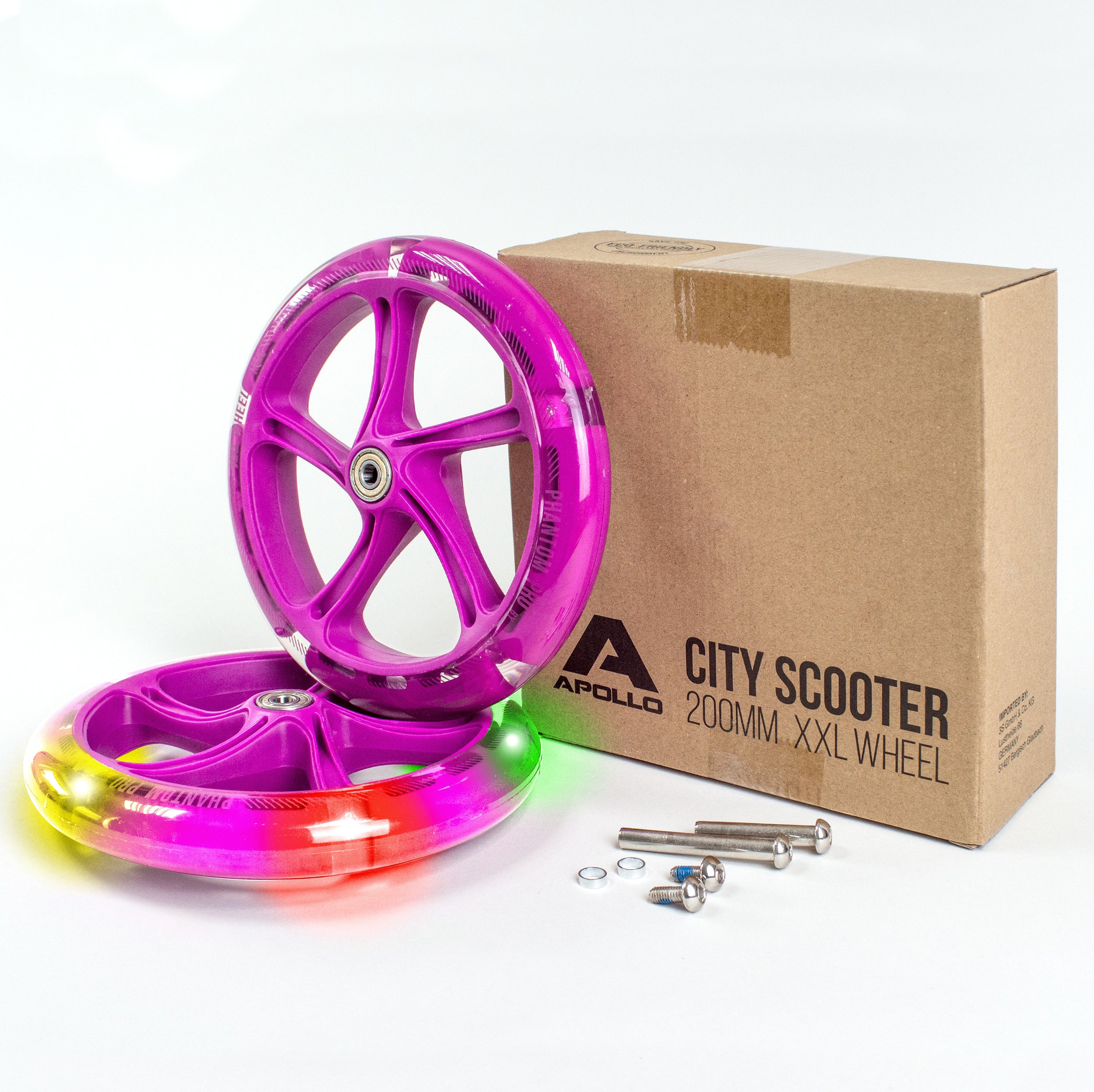 Apollo - 200 mm zestaw zapasowych kół do City Scooter - Phantom / Spectre - LED Różowy Transparent