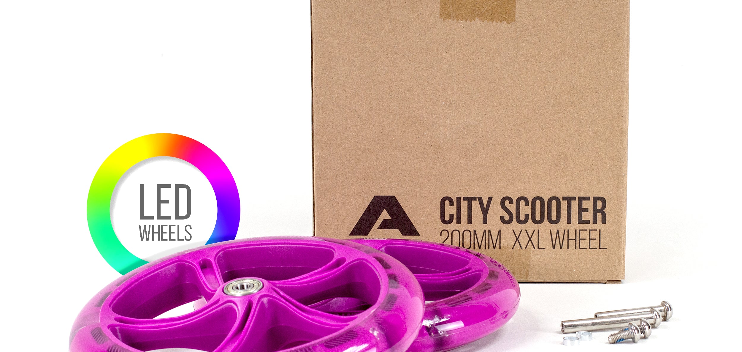 Apollo - 200 mm zestaw zapasowych kół do City Scooter - Phantom / Spectre - LED Różowy Transparent