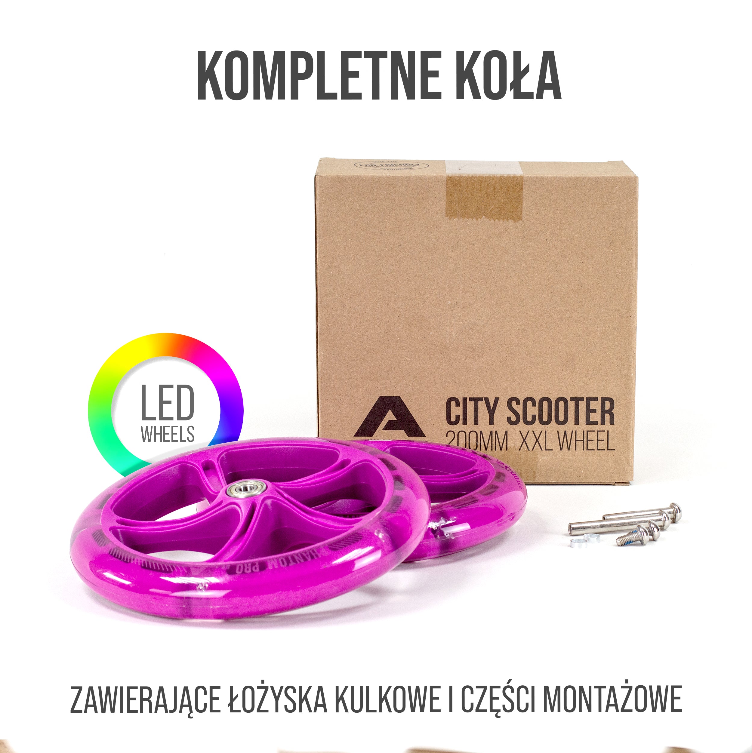 Apollo - 200 mm zestaw zapasowych kół do City Scooter - Phantom / Spectre - LED Różowy Transparent