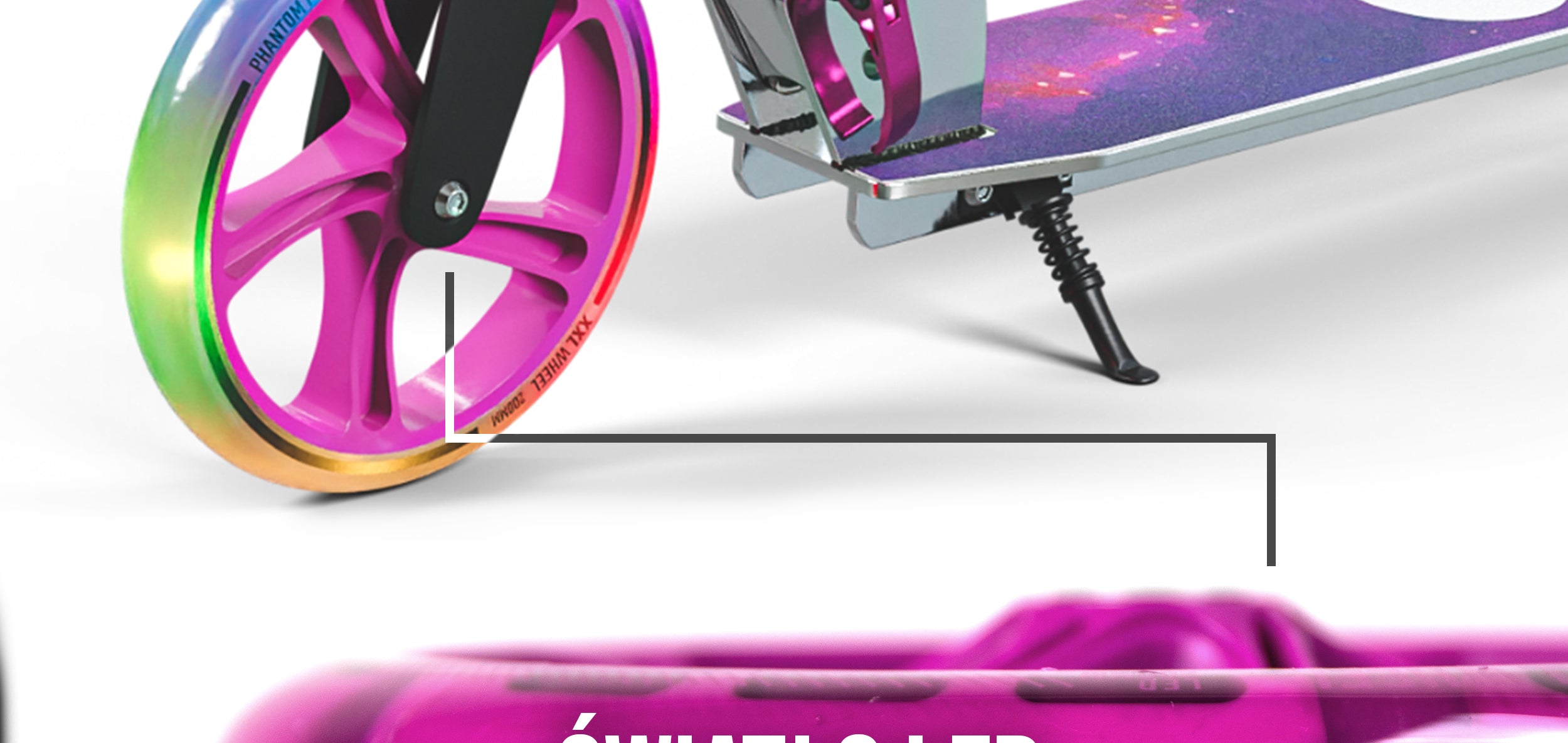 Apollo - 200 mm zestaw zapasowych kół do City Scooter - Phantom / Spectre - LED Różowy Transparent