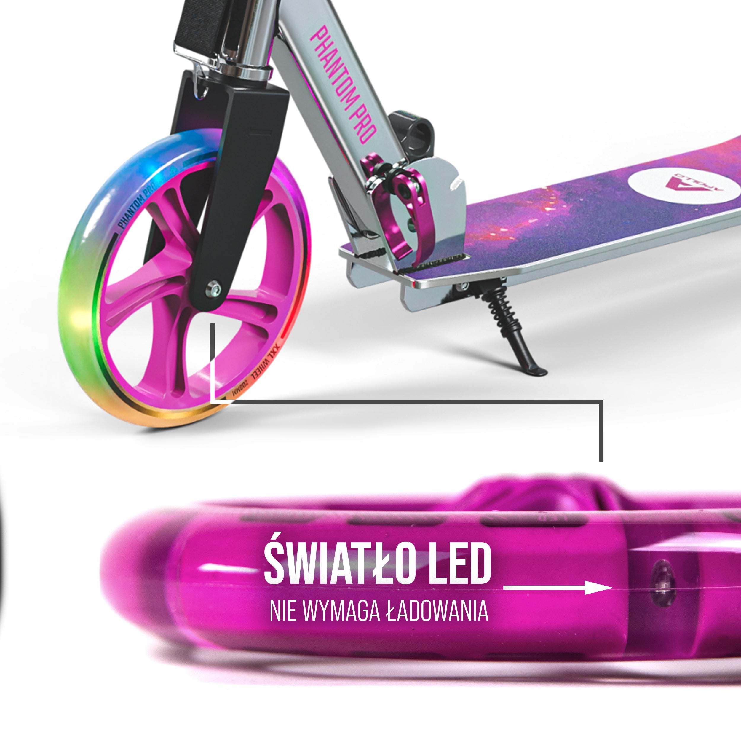 Apollo - 200 mm zestaw zapasowych kół do City Scooter - Phantom / Spectre - LED Różowy Transparent