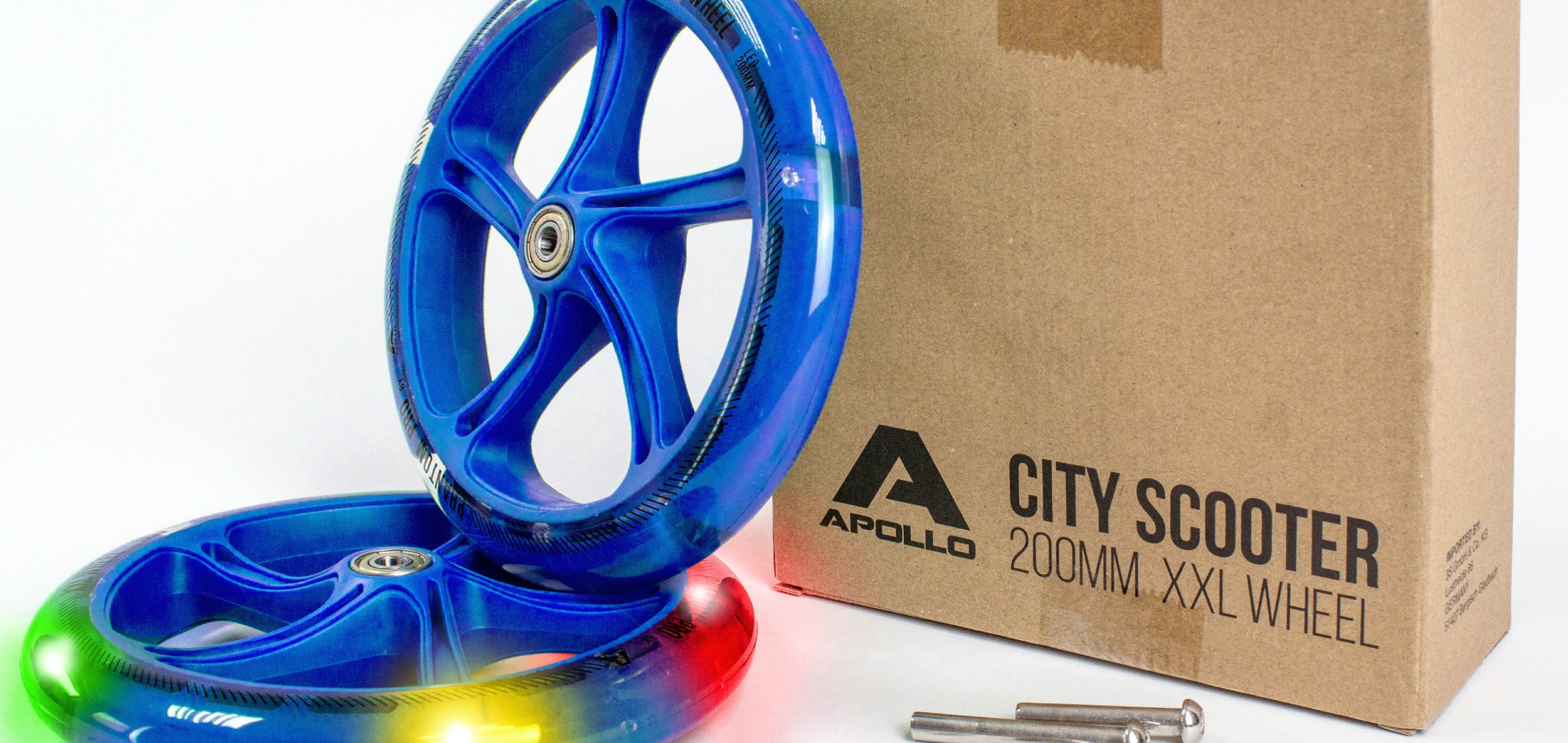 Apollo - 200 mm zestaw zapasowych kół do City Scooter - Phantom / Spectre - LED Niebieski Transparent