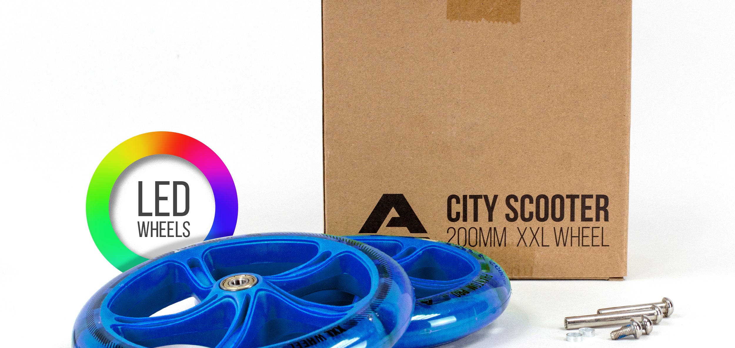 Apollo - 200 mm zestaw zapasowych kół do City Scooter - Phantom / Spectre - LED Niebieski Transparent