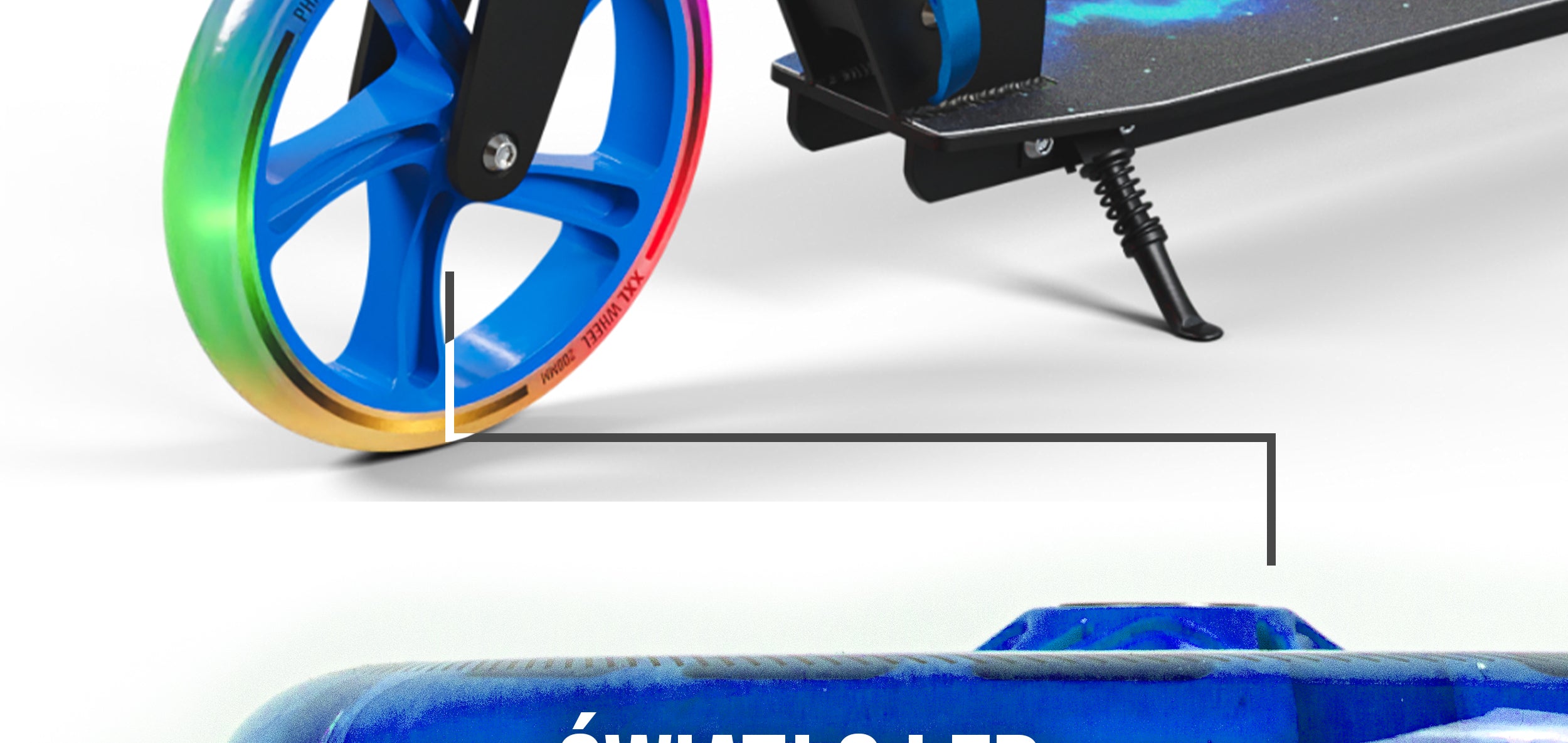 Apollo - 200 mm zestaw zapasowych kół do City Scooter - Phantom / Spectre - LED Niebieski Transparent