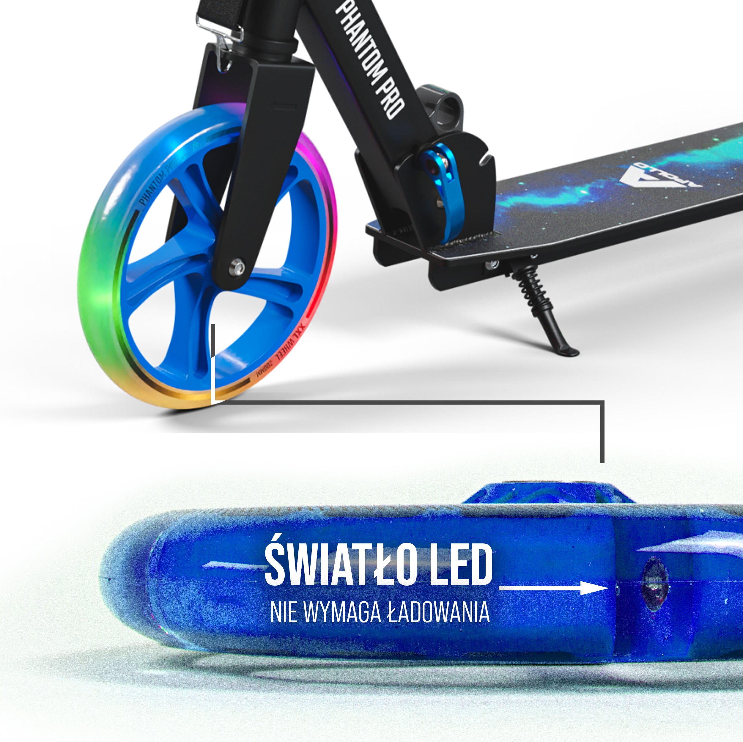 Apollo - 200 mm zestaw zapasowych kół do City Scooter - Phantom / Spectre - LED Niebieski Transparent