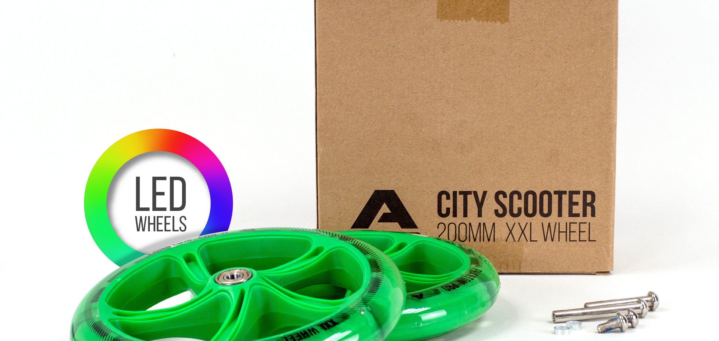 Apollo - 200 mm zestaw zapasowych kół do City Scooter - Phantom / Spectre - LED Zielony Transparent