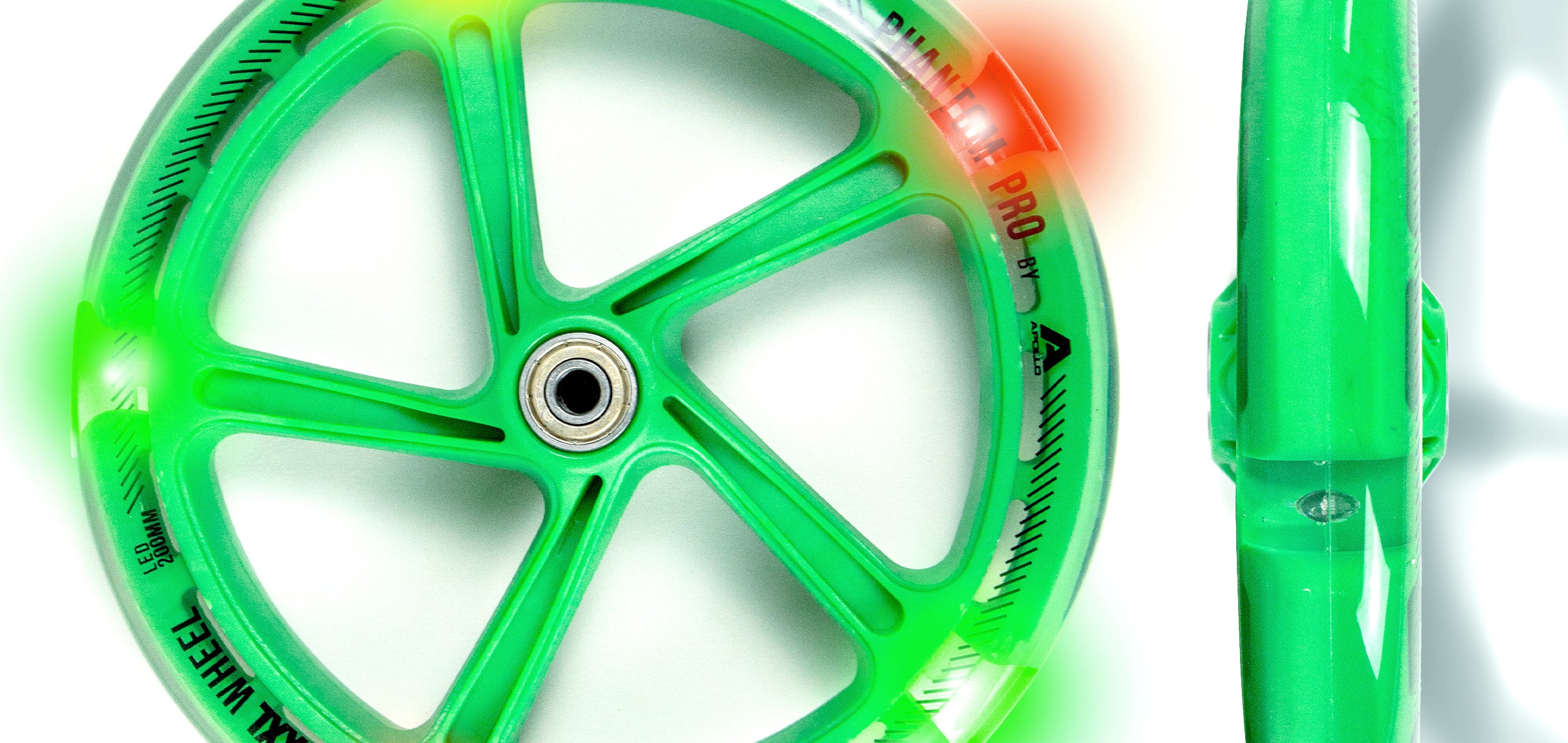 Apollo - 200 mm zestaw zapasowych kół do City Scooter - Phantom / Spectre - LED Zielony Transparent