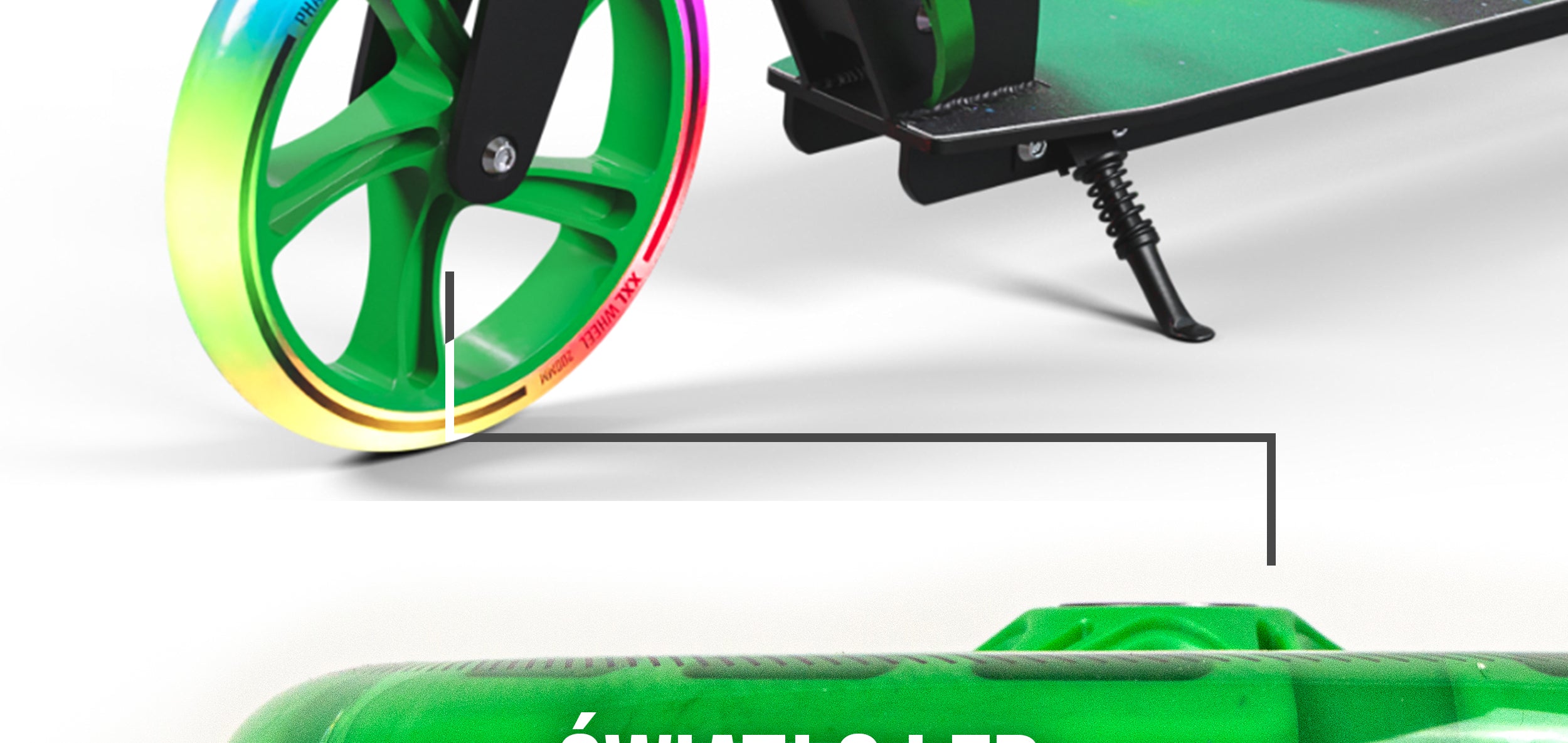 Apollo - 200 mm zestaw zapasowych kół do City Scooter - Phantom / Spectre - LED Zielony Transparent