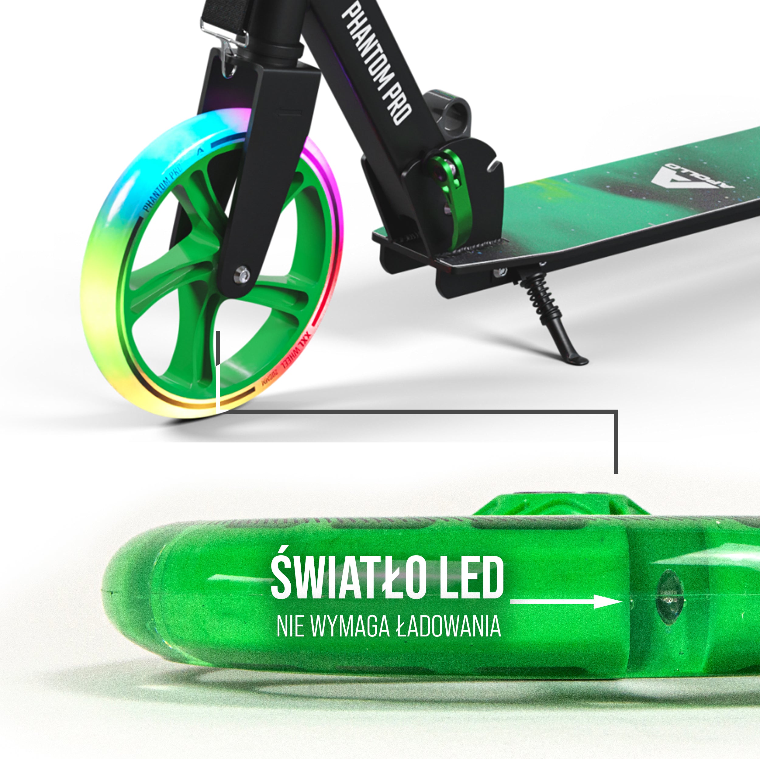 Apollo - 200 mm zestaw zapasowych kół do City Scooter - Phantom / Spectre - LED Zielony Transparent