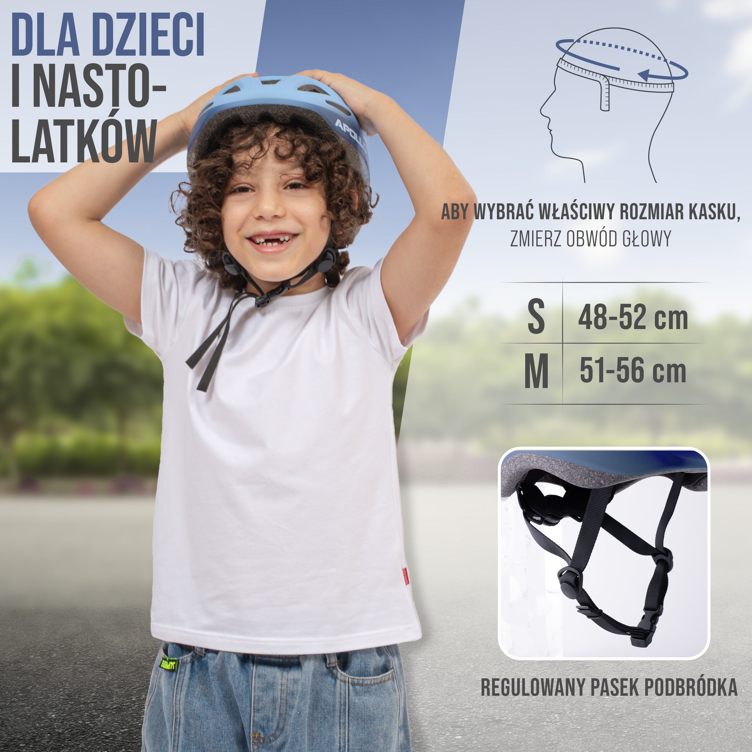 Apollo - Apollo kask rowerowy dla dzieci, kask dla dzieci i młodzieży, kask multi-sportowy - Blue Fade