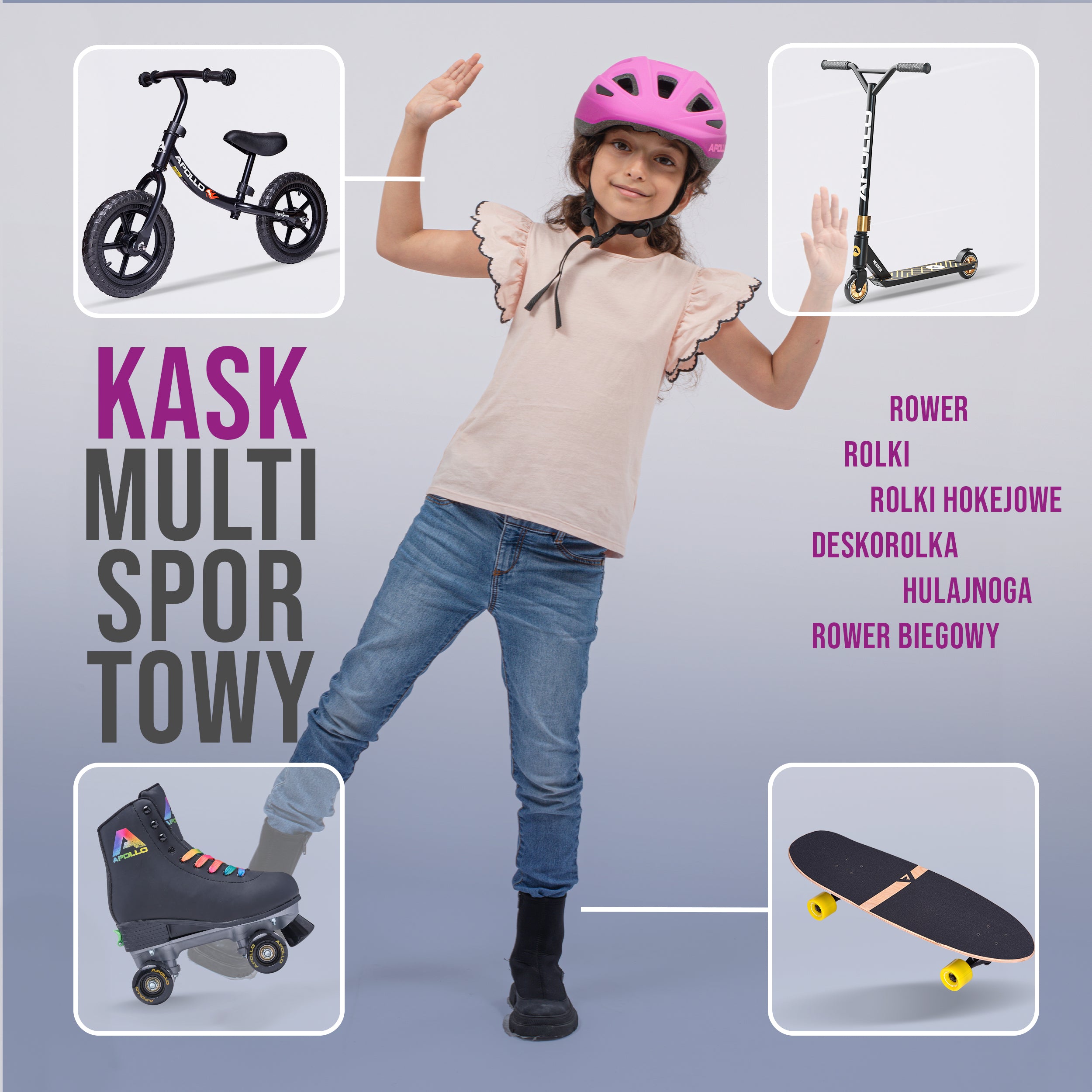 Apollo - Apollo kask rowerowy dla dzieci, kask dla dzieci i młodzieży, kask multi-sportowy - Pink Fade