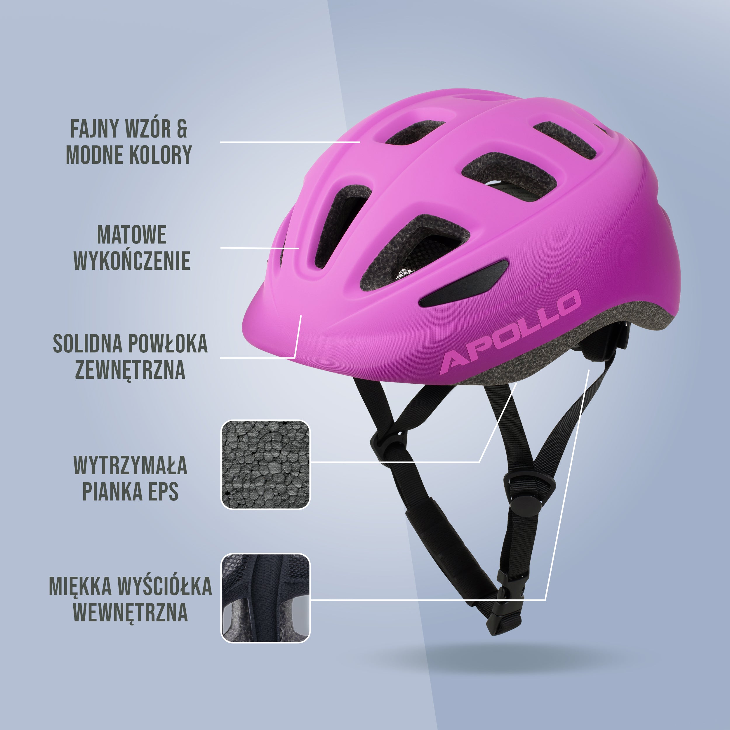 Apollo - Apollo kask rowerowy dla dzieci, kask dla dzieci i młodzieży, kask multi-sportowy - Pink Fade