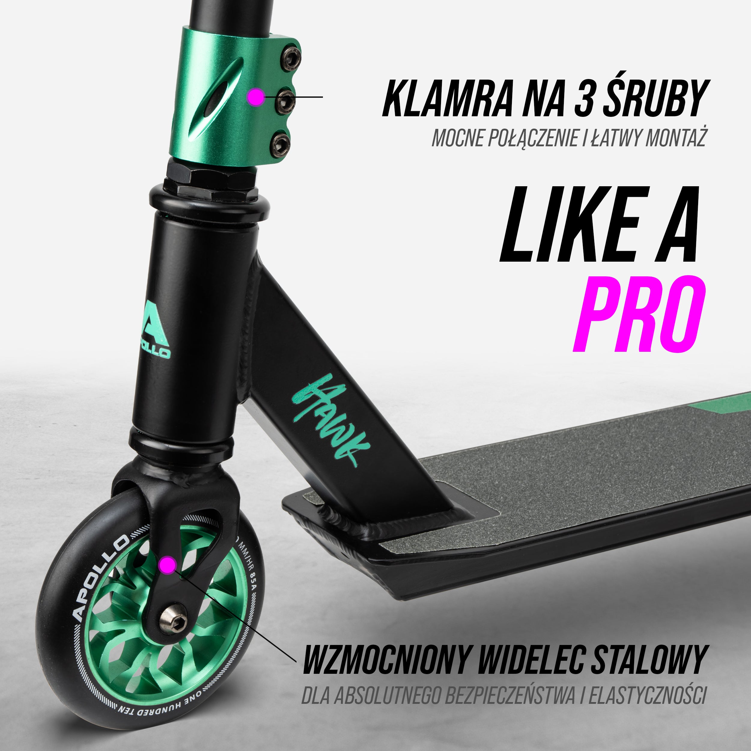 Apollo - Hulajnoga stunt „Hawk” – freestyle kickscooter dla dzieci i dorosłych - Czarny Ocean