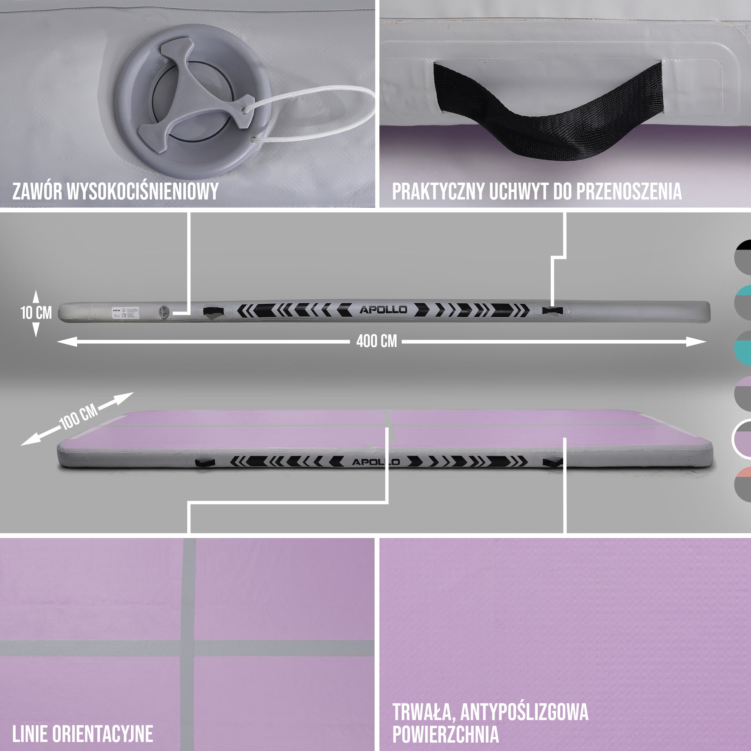 Apollo Funsport PL - Air Mat Pro - Mata powietrzna - Różowy - Full Color 400x100x10