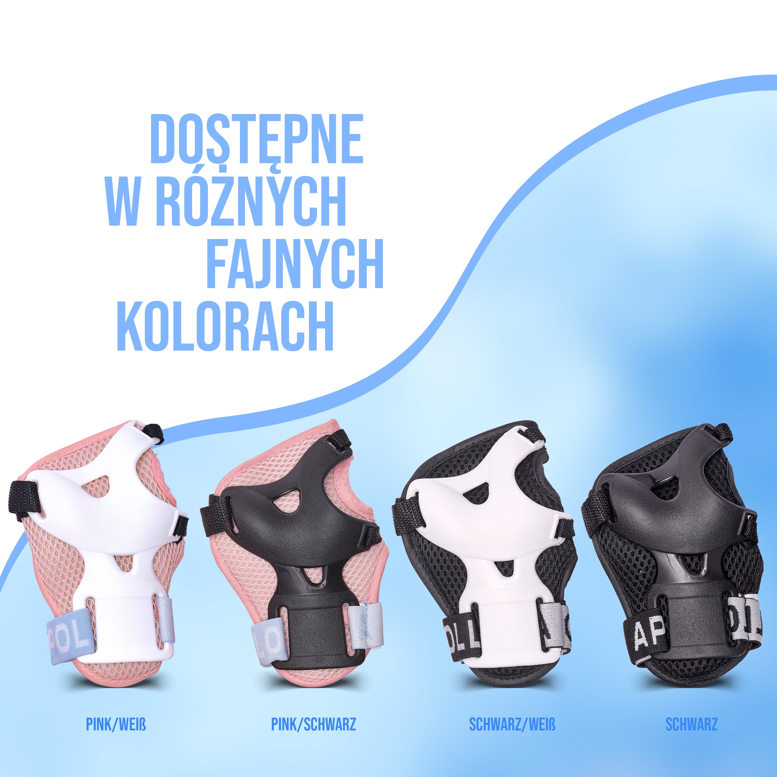 Apollo Funsport PL - Apollo zestaw ochraniaczy dla dzieci, ochraniacze na kolana i łokcie - Czarny Biały