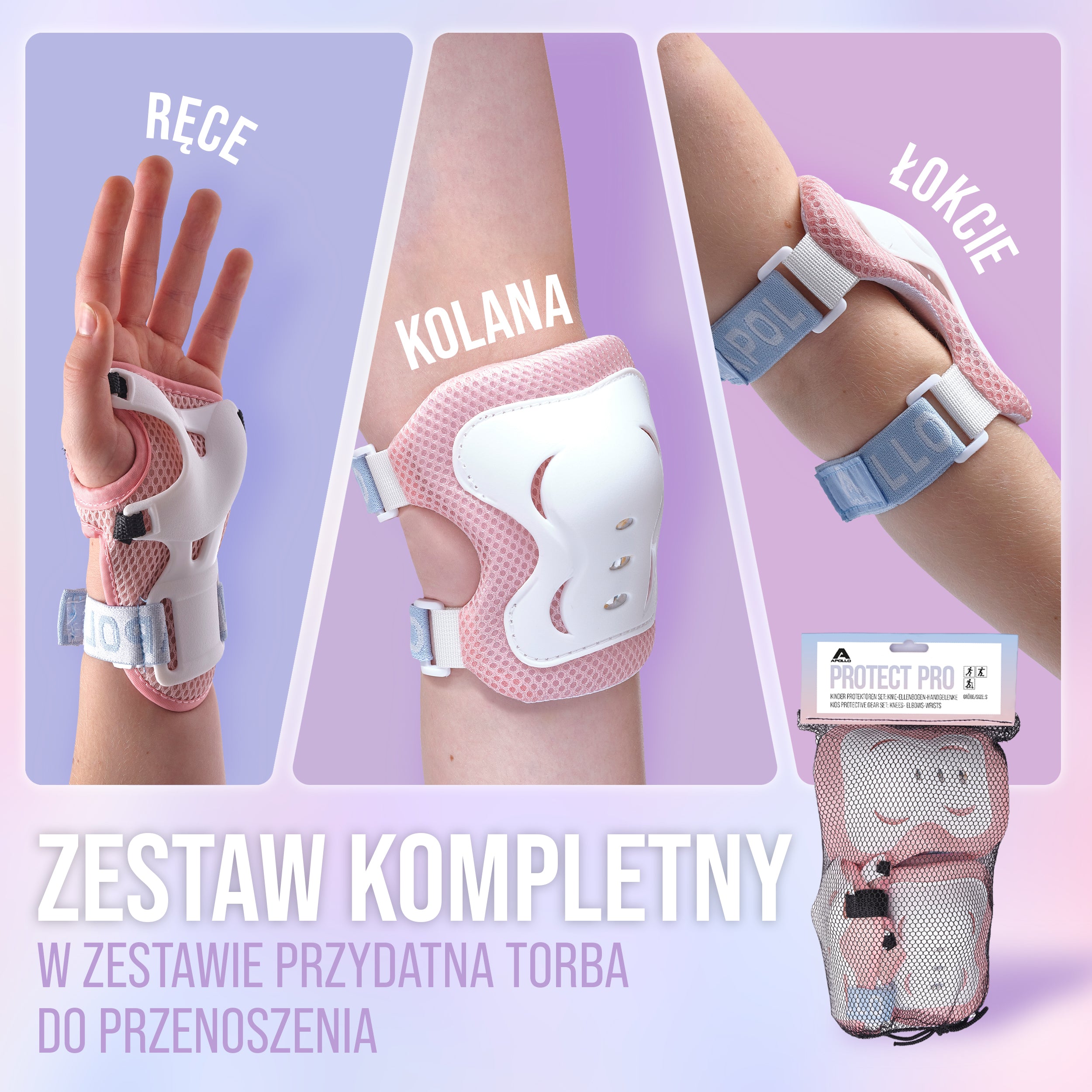 Apollo Funsport PL - Apollo zestaw ochraniaczy dla dzieci, ochraniacze na kolana i łokcie - Różowy