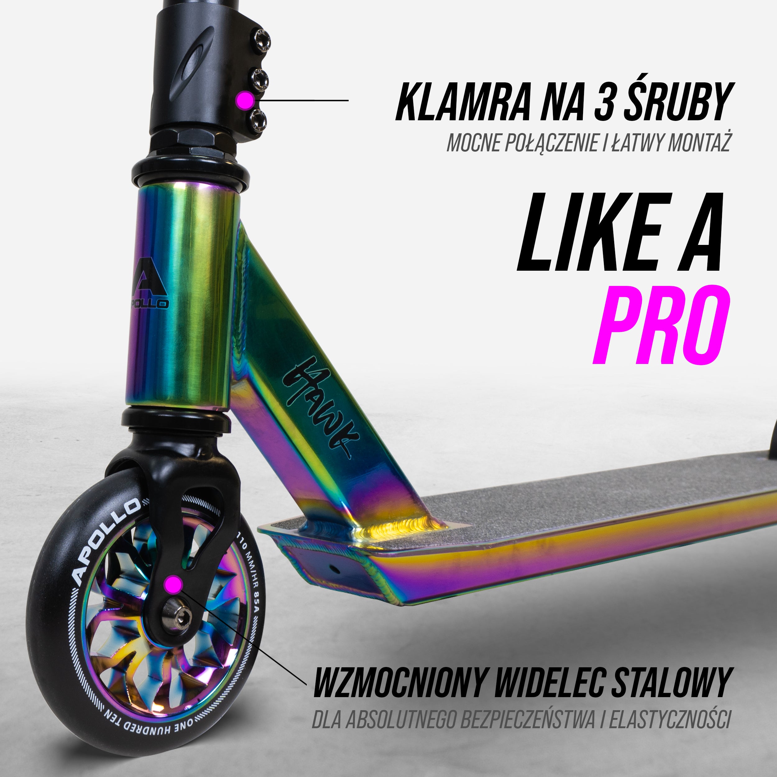 Apollo - Hulajnoga stunt „Hawk” – freestyle kickscooter dla dzieci i dorosłych - Full-Rainbow