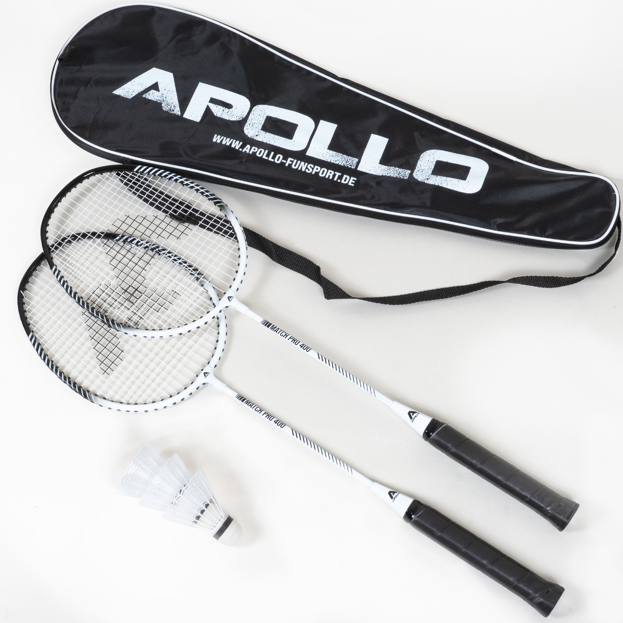 Apollo Funsport PL - Badminton Set Match Pro 400 - Rakieta do badmintona dla dzieci i dorosłych - Biały Czarny