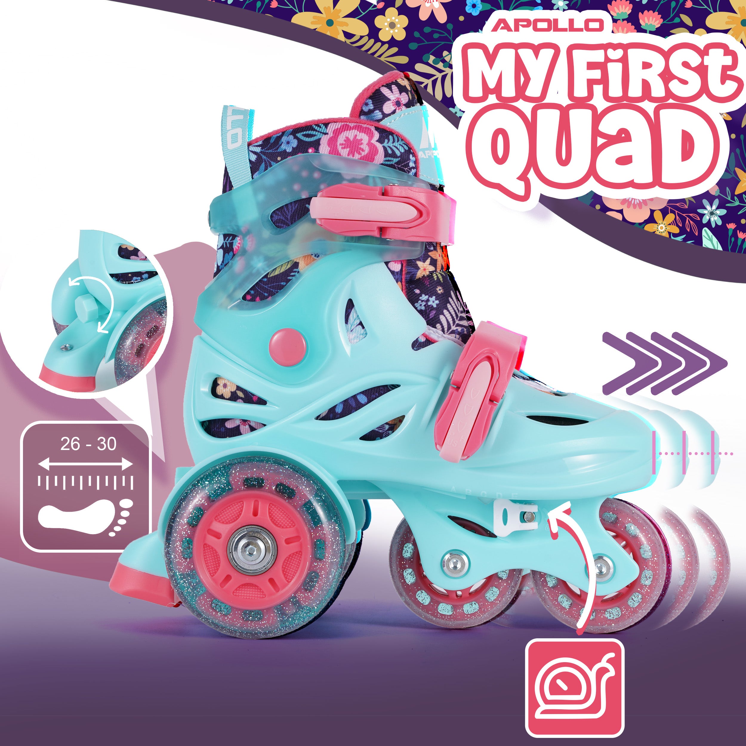 Apollo Funsport PL - Apollo Kids My 1st Skates regulowane wrotki dla dzieci, rozmiar 26-30 - Miętowy