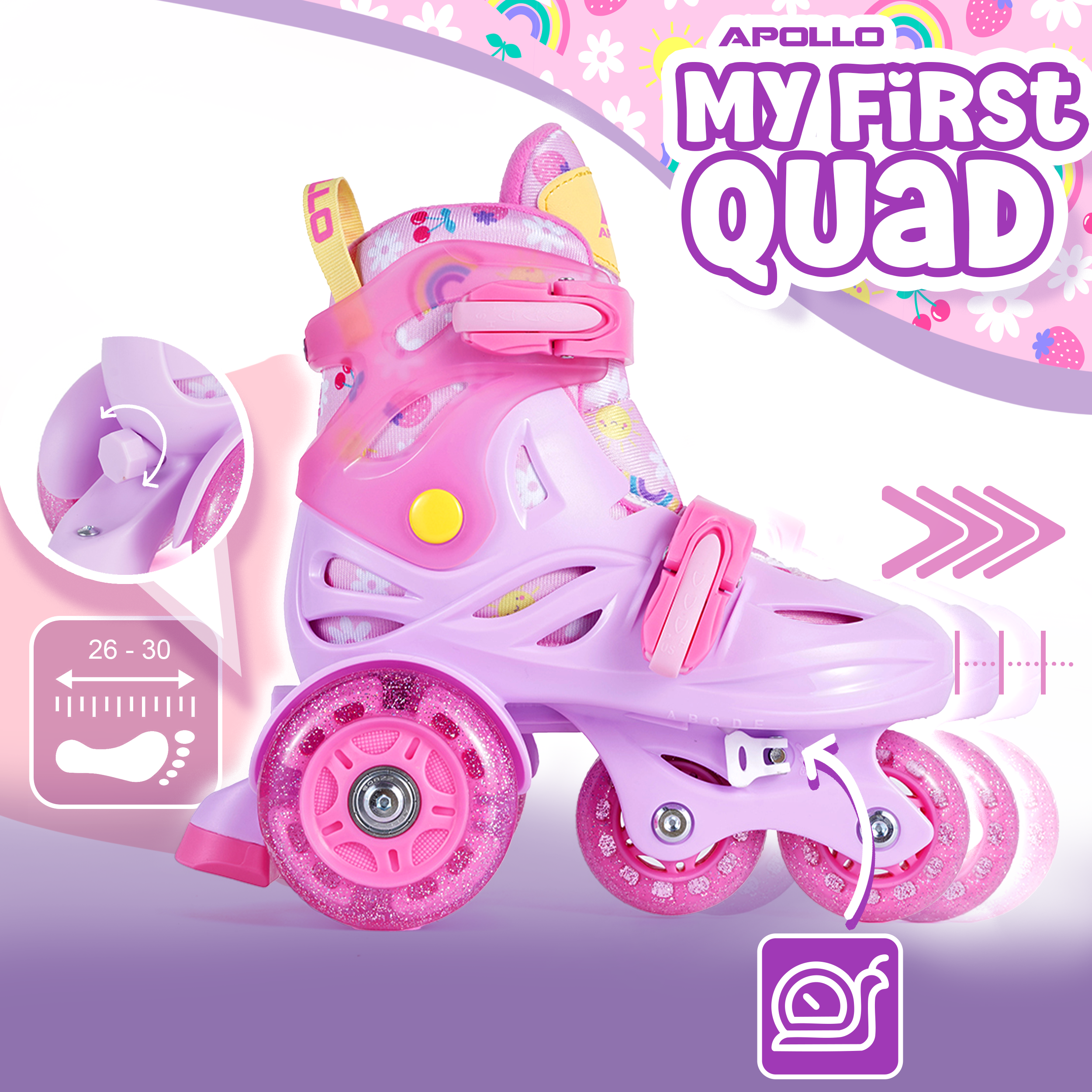 Apollo Funsport PL - Apollo Kids My 1st Skates regulowane wrotki dla dzieci, rozmiar 26-30 - Różowy