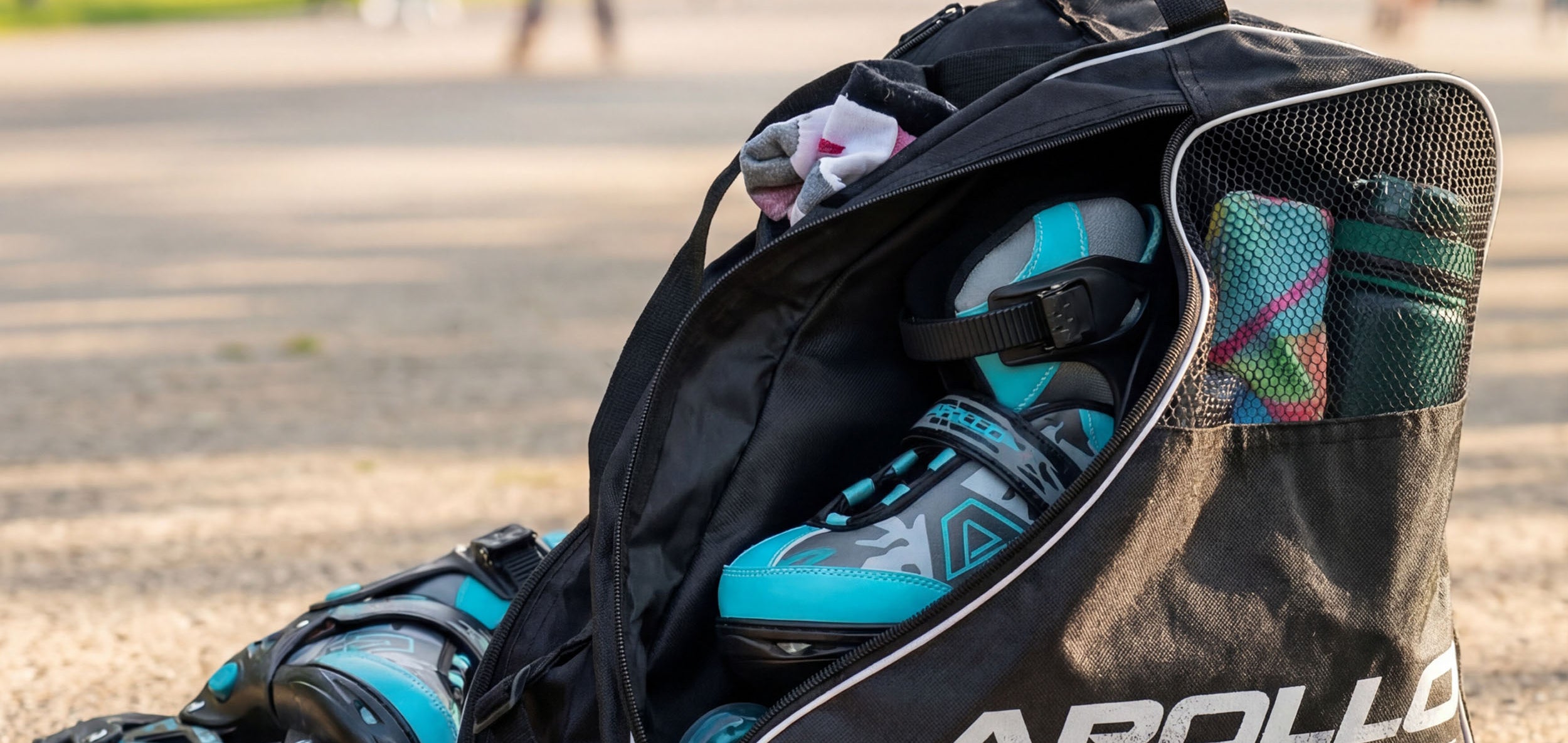 Apollo Funsport PL - Praktyczna torba na łyżwy i rolki, elegancka torba transportowa na skates & rolki wraz z akcesoriami - Czarny