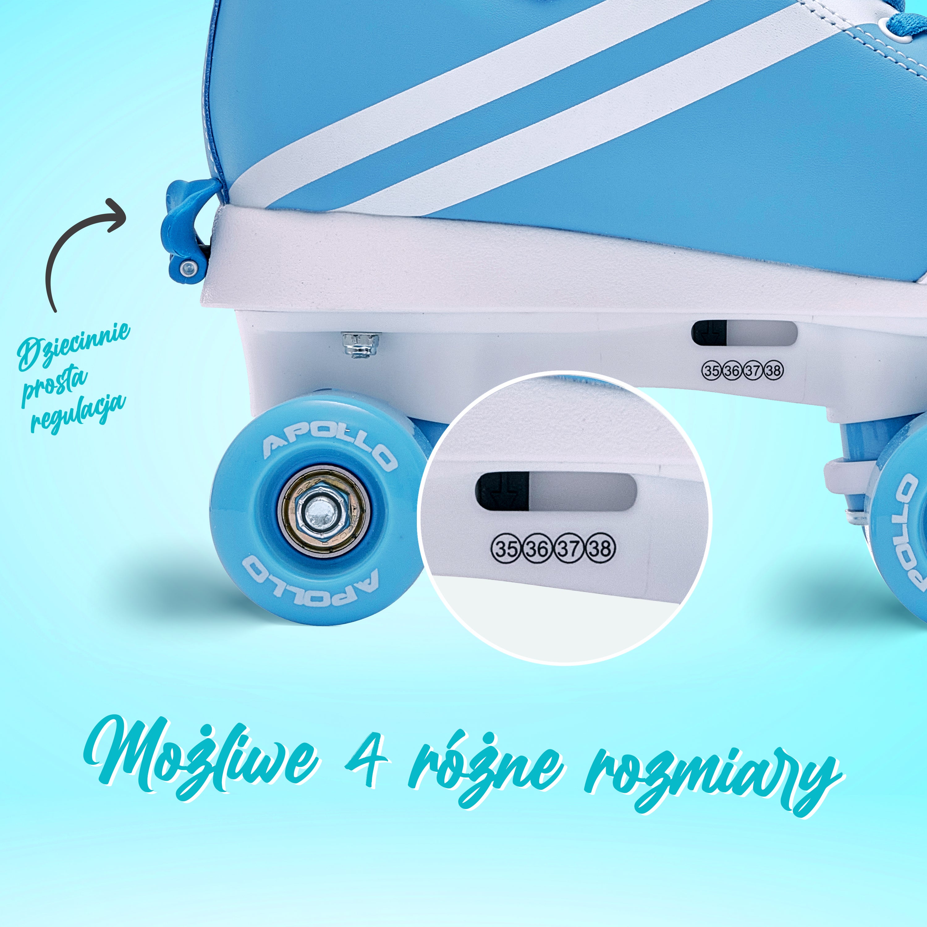 Apollo - Wrotki z miękkimi butami, regulowane rozmiarowo, dla dzieci - "Blueberry" - L (39-42)