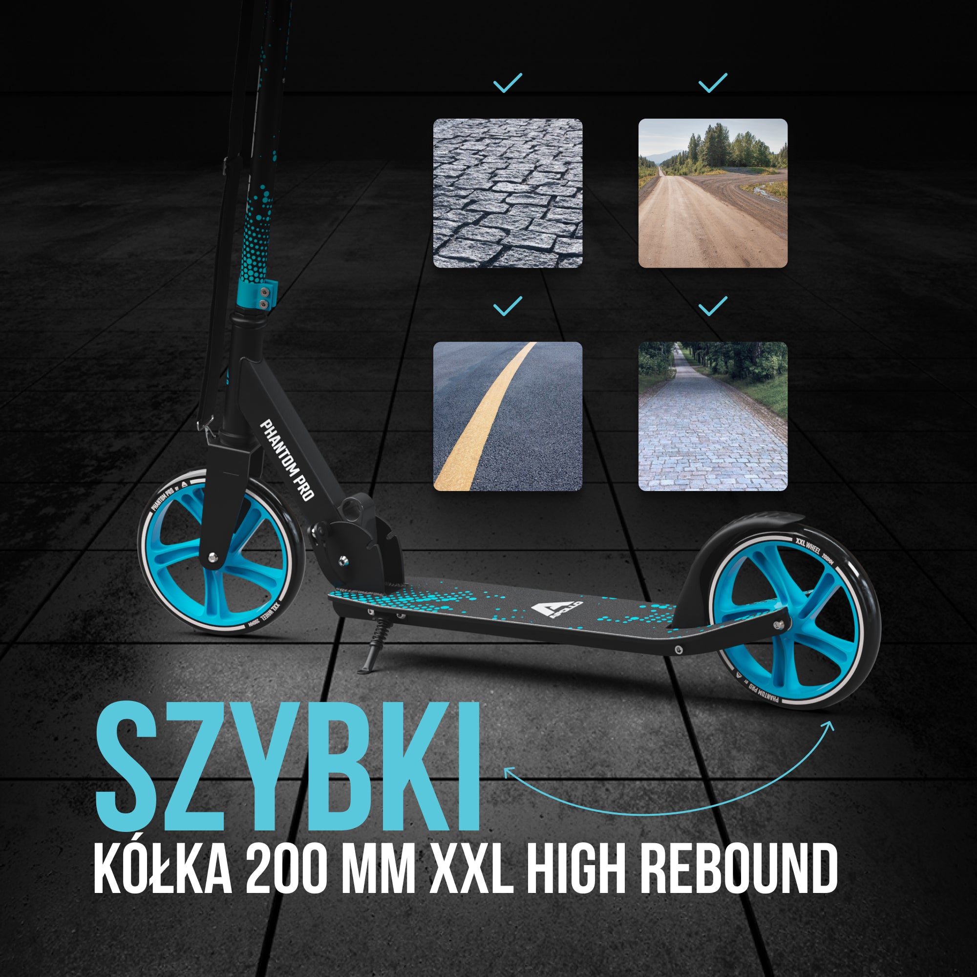 Apollo - Składana hulajnoga miejska dla dzieci „Phantom” z regulowaną wysokością kierownicy - Niebieski