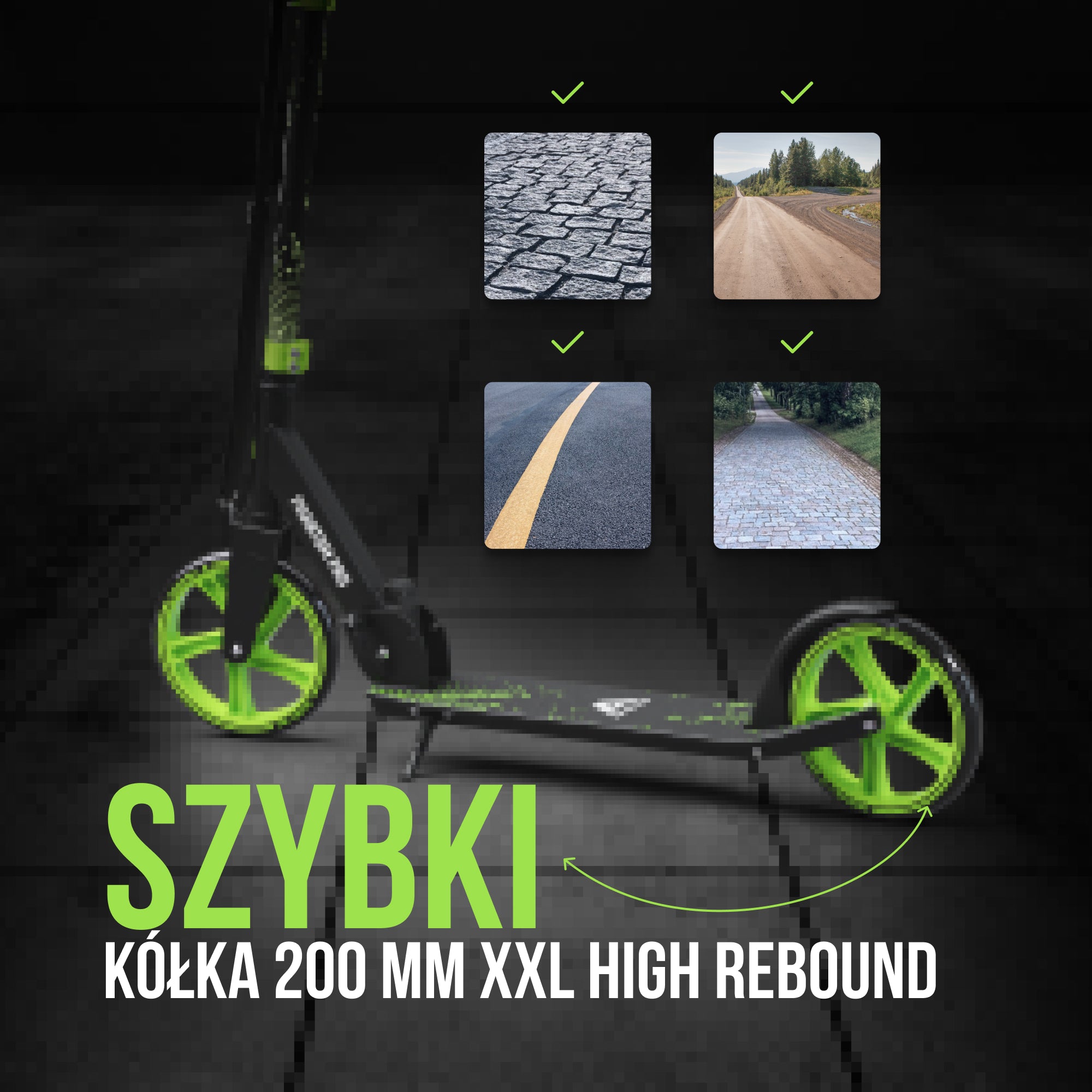 Apollo - Składana hulajnoga miejska dla dzieci „Phantom” z regulowaną wysokością kierownicy - Zielony