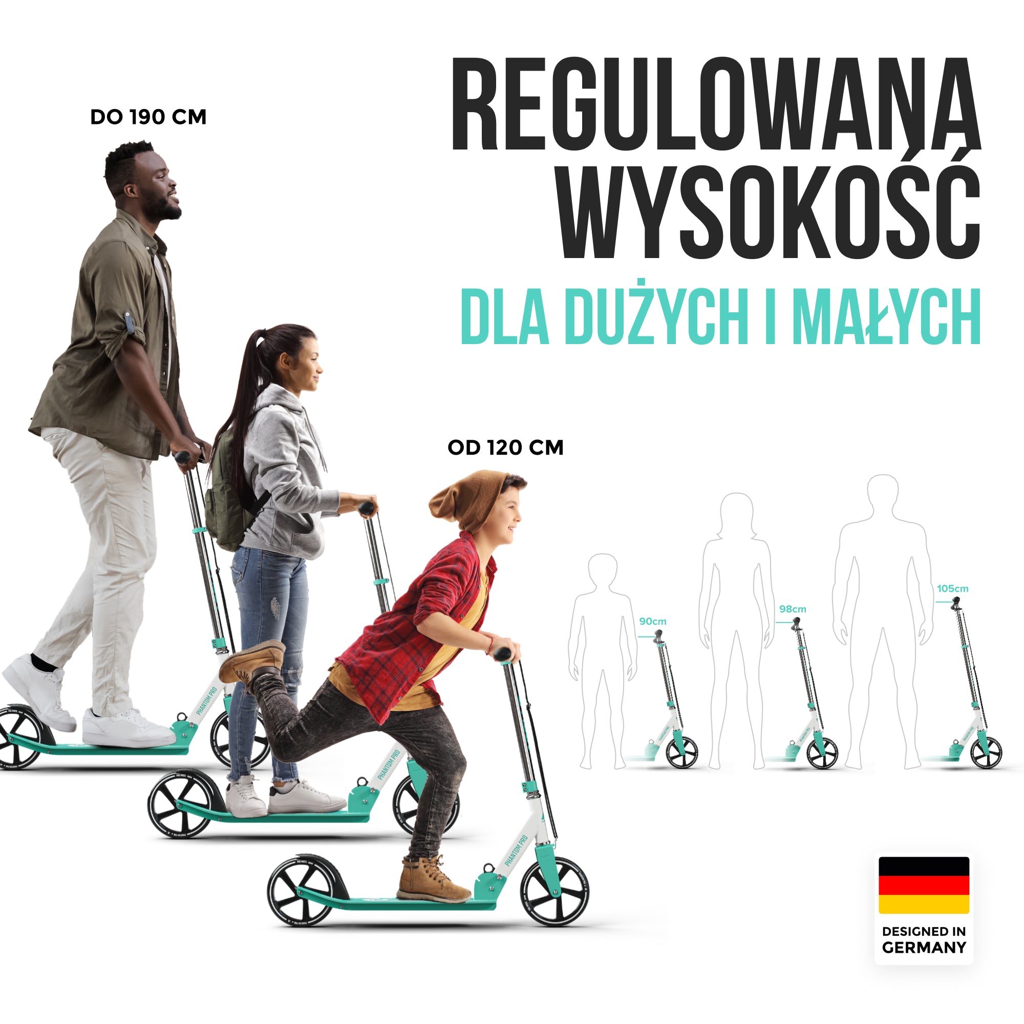 Apollo - Składana hulajnoga miejska dla dzieci „Phantom” z regulowaną wysokością kierownicy - Miętowy