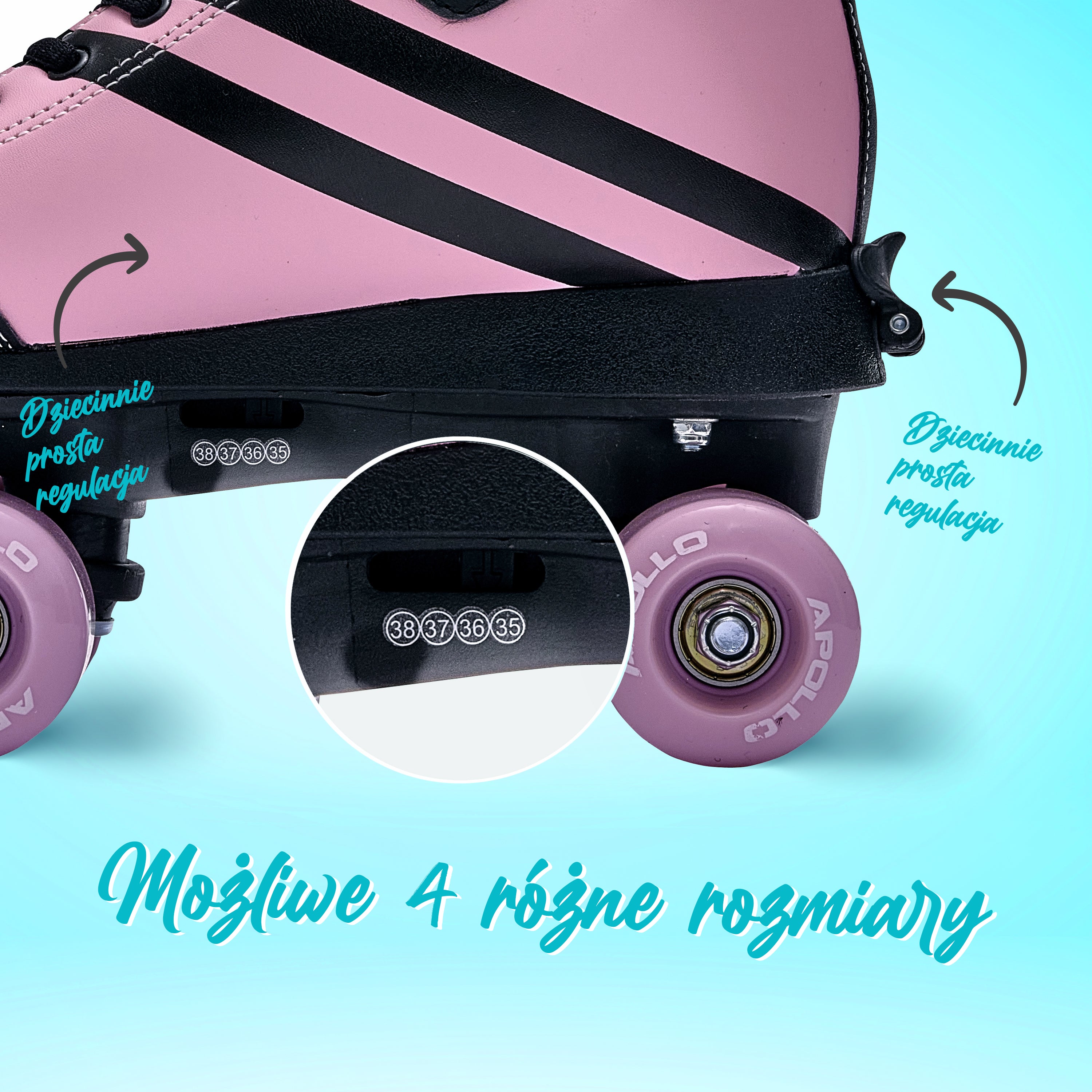 Apollo - Wrotki z miękkimi butami, regulowane rozmiarowo, dla dzieci - "Pink Revolution" - L (39-42)