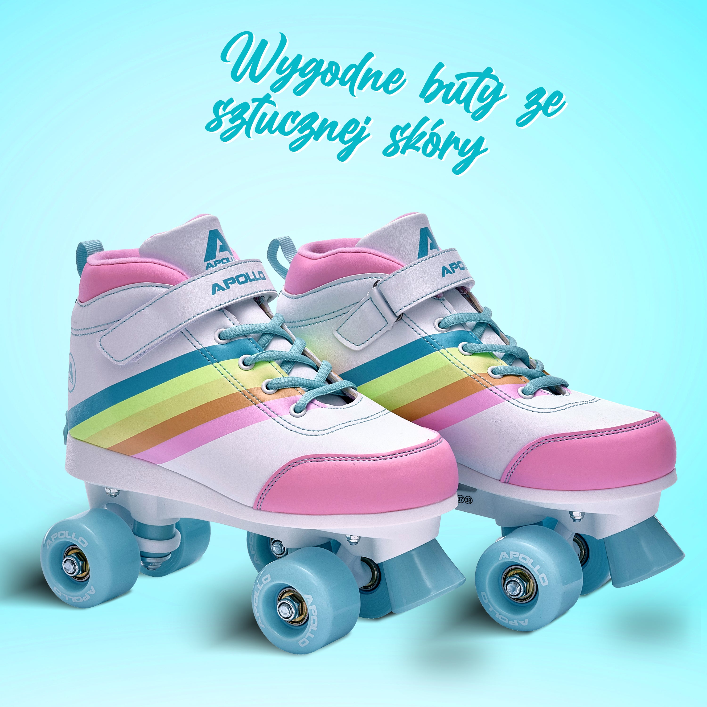 Apollo - Wrotki z miękkimi butami, regulowane rozmiarowo, dla dzieci - "Rainbow Star" - L (39-42)