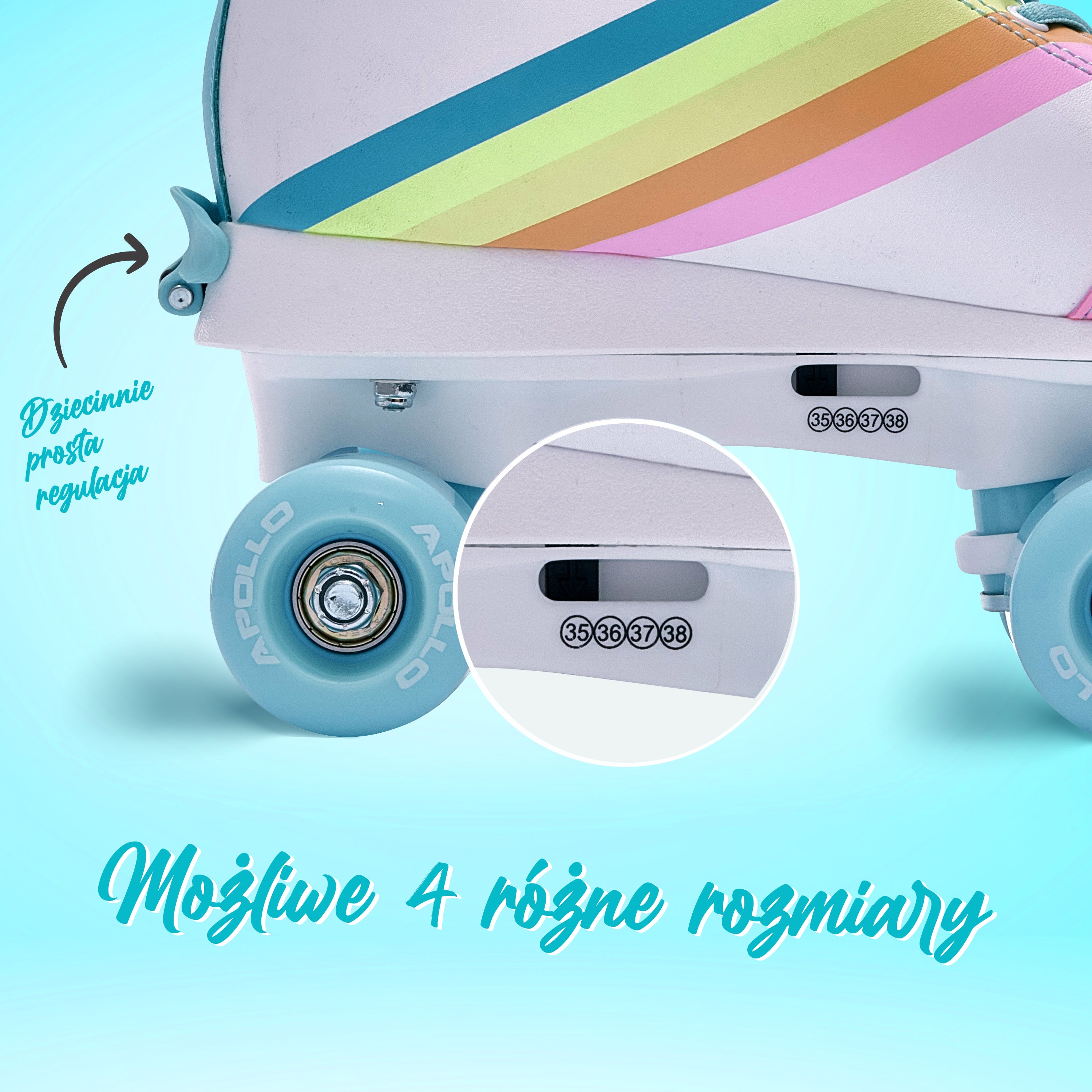 Apollo - Wrotki z miękkimi butami, regulowane rozmiarowo, dla dzieci - "Rainbow Star" - L (39-42)