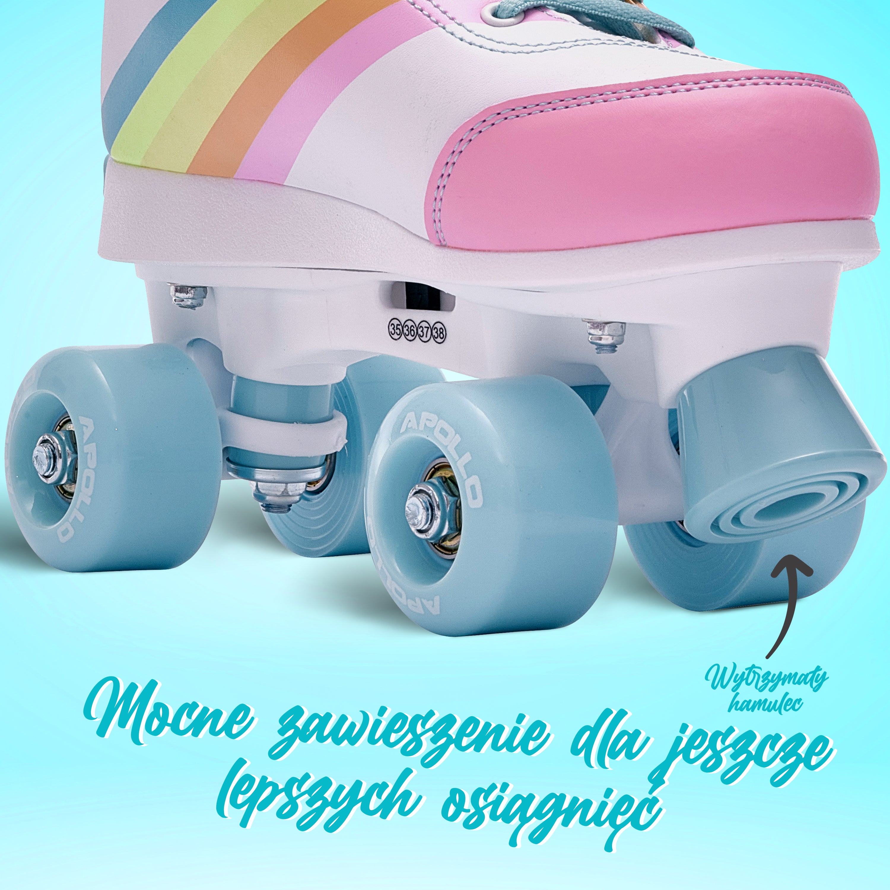 Apollo - Wrotki z miękkimi butami, regulowane rozmiarowo, dla dzieci - "Rainbow Star" - L (39-42)