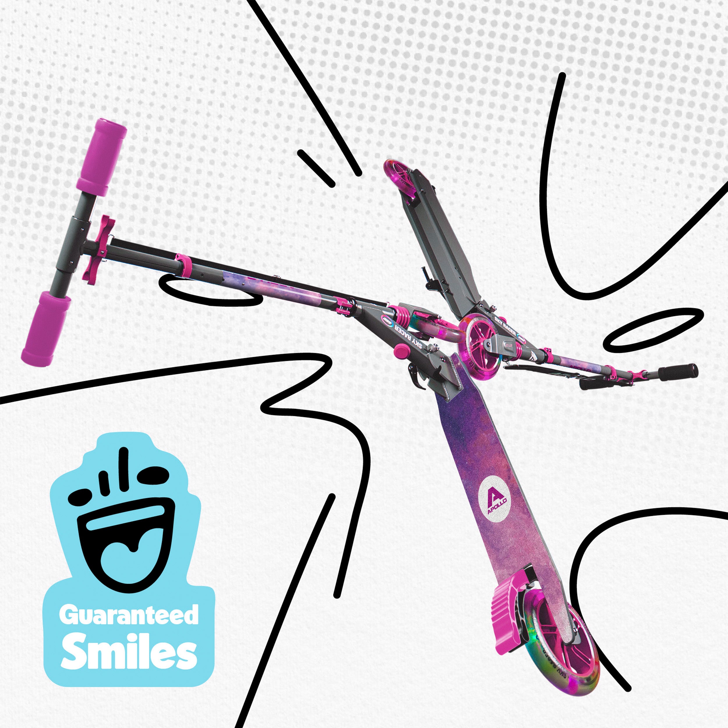 Apollo - Hulajnoga miejska z amortyzacją „Skyracer” składana, z regulowaną wysokością kierownicy koła 145mm - Starlight