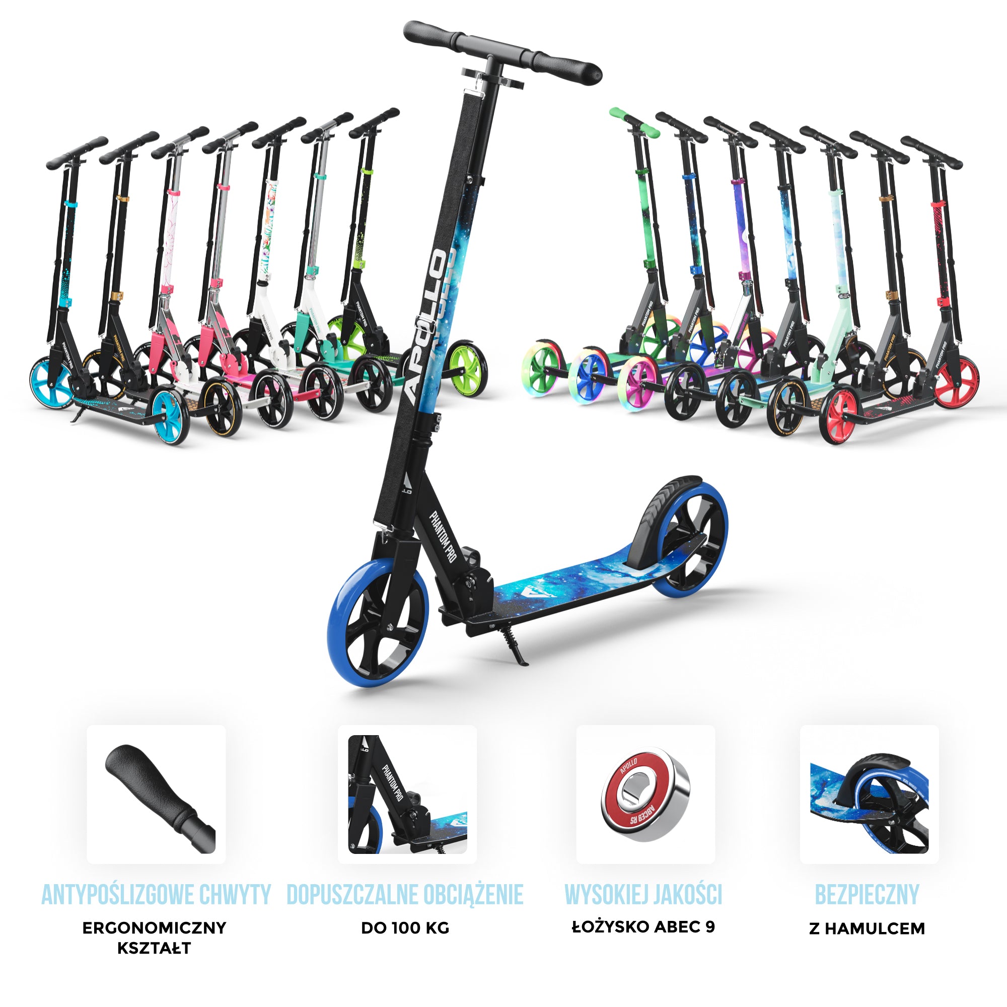 Apollo - Składana hulajnoga miejska dla dzieci „Phantom” z regulowaną wysokością kierownicy - Stars