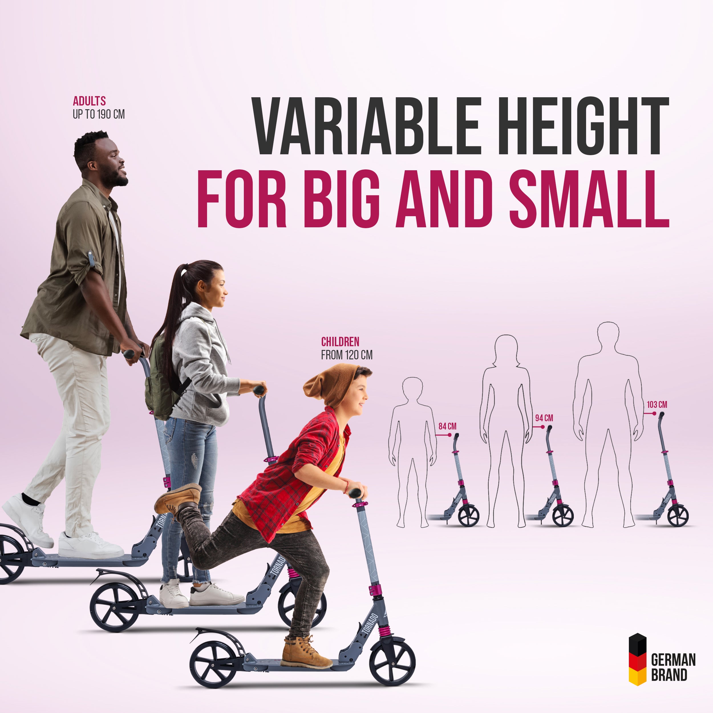 Apollo - High-end hulajnoga dla dorosłych – „Tornado 2.0” Cityroller dla dzieci od 7. roku życia - Szary Różowy