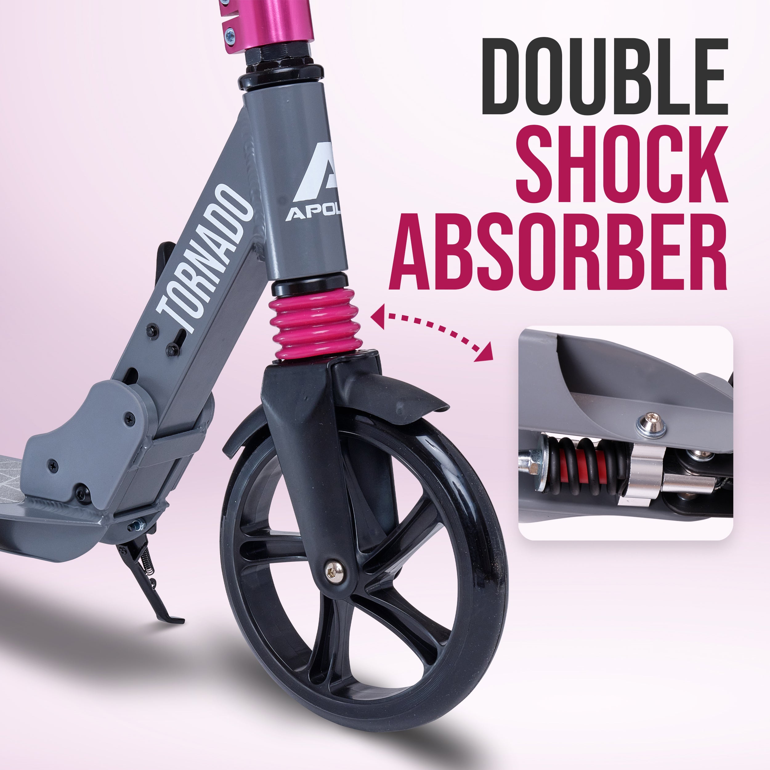 Apollo - High-end hulajnoga dla dorosłych – „Tornado 2.0” Cityroller dla dzieci od 7. roku życia - Szary Różowy