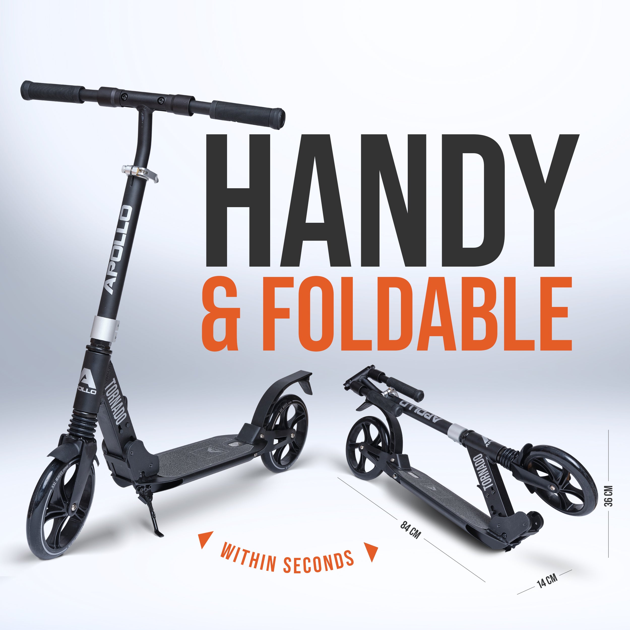 Apollo - High-end hulajnoga dla dorosłych – „Tornado 2.0” Cityroller dla dzieci od 7. roku życia - Czarny Srebrny