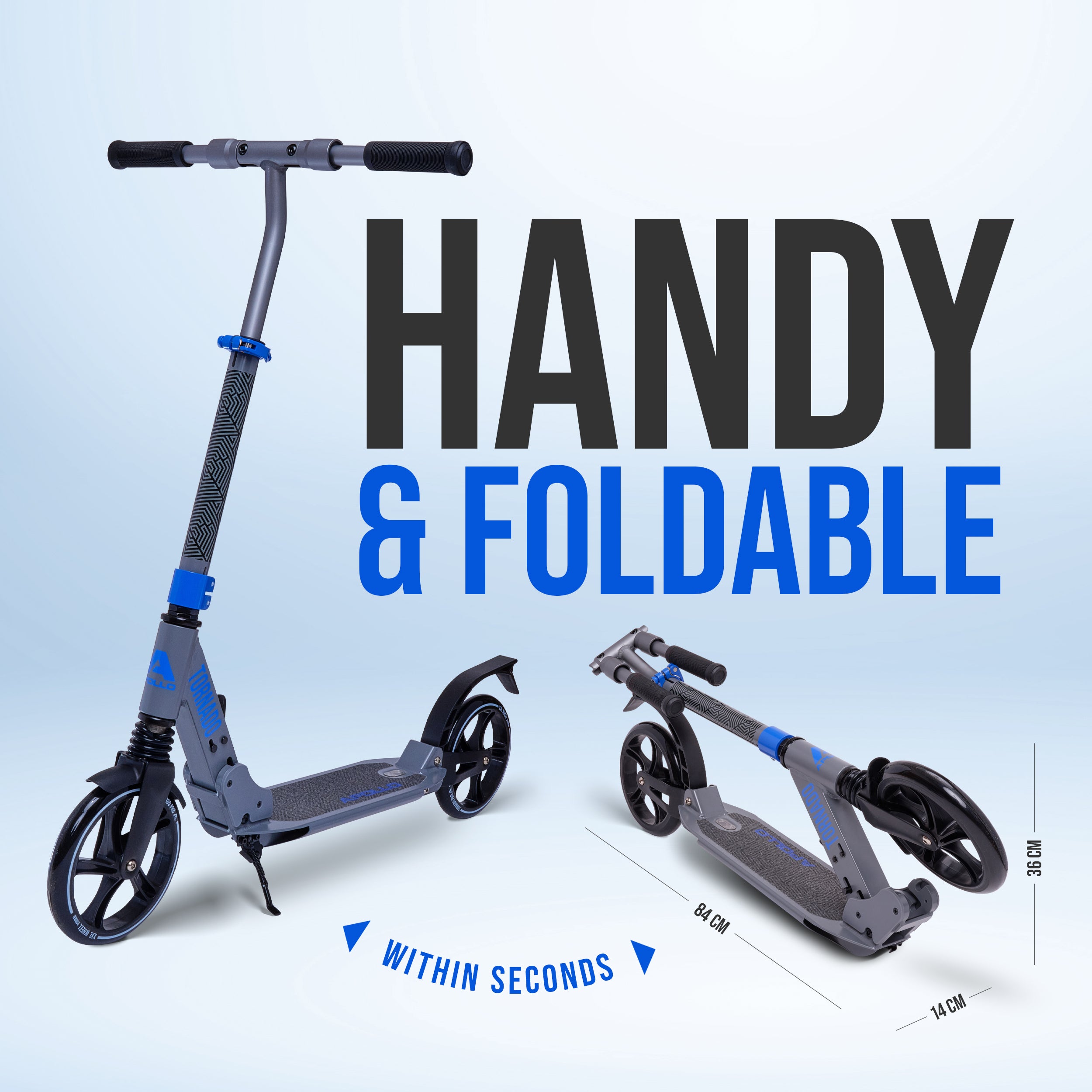 Apollo - High-end hulajnoga dla dorosłych – „Tornado 2.0” Cityroller dla dzieci od 7. roku życia - Szary Niebieski