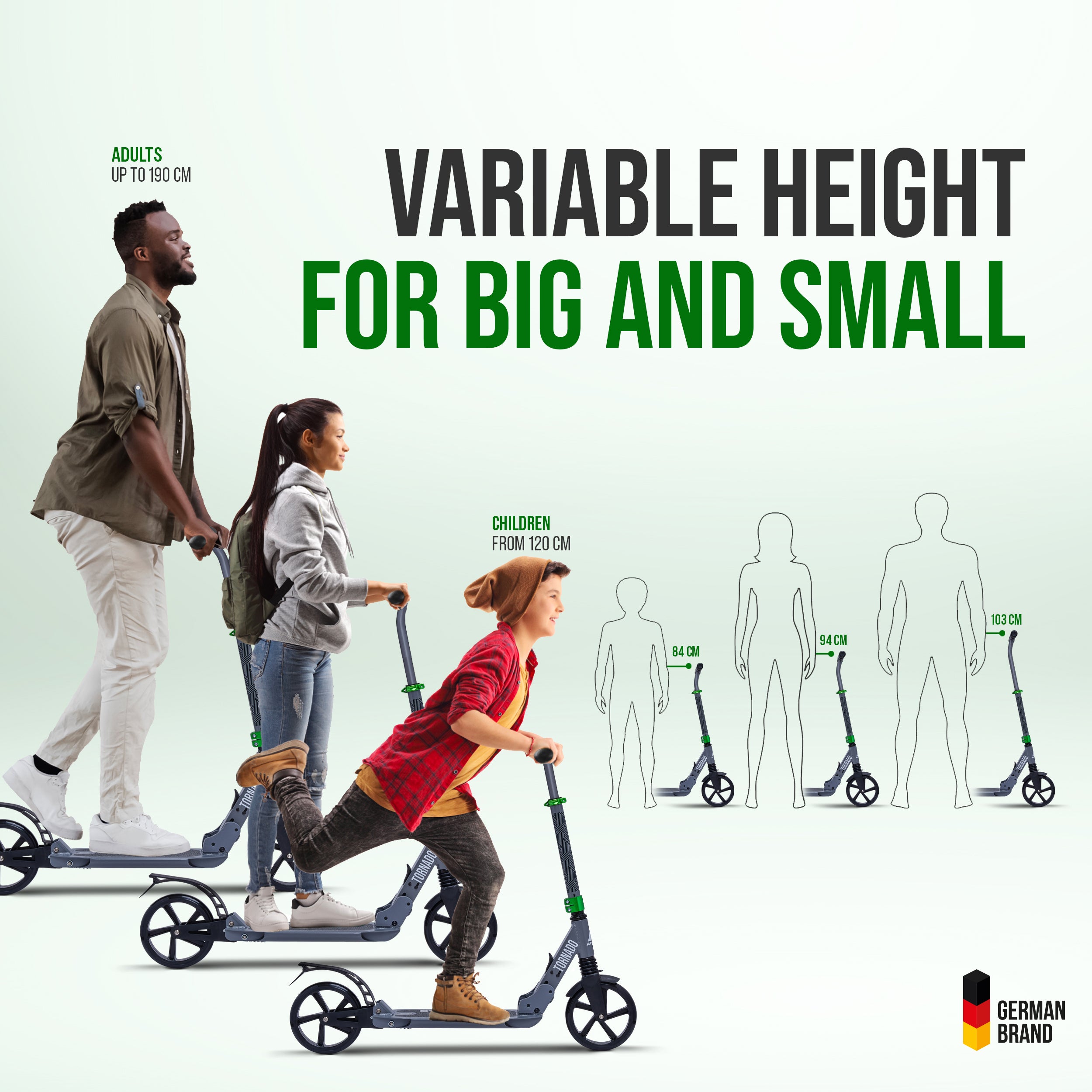 Apollo - High-end hulajnoga dla dorosłych – „Tornado 2.0” Cityroller dla dzieci od 7. roku życia - Szary Zielony