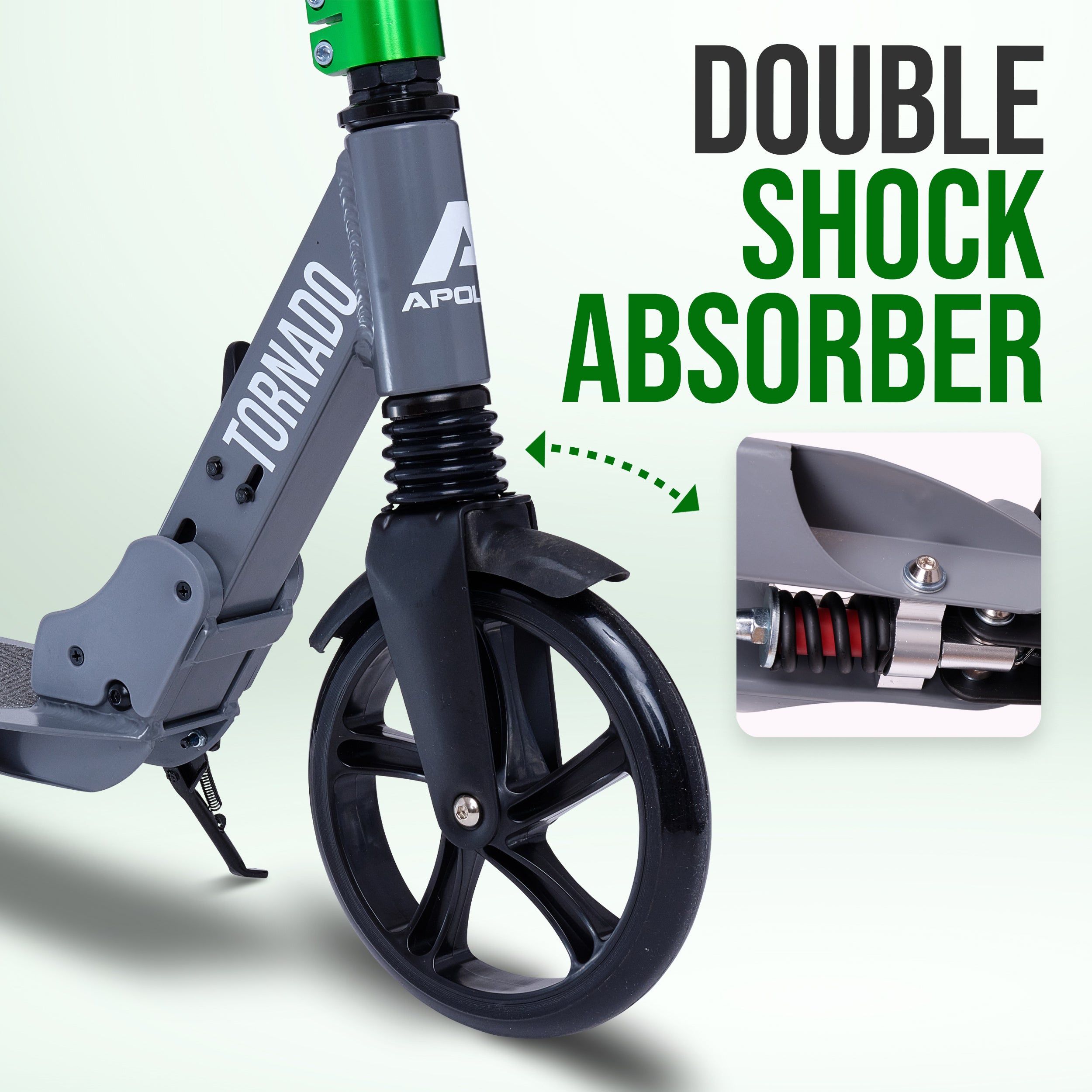 Apollo - High-end hulajnoga dla dorosłych – „Tornado 2.0” Cityroller dla dzieci od 7. roku życia - Szary Zielony