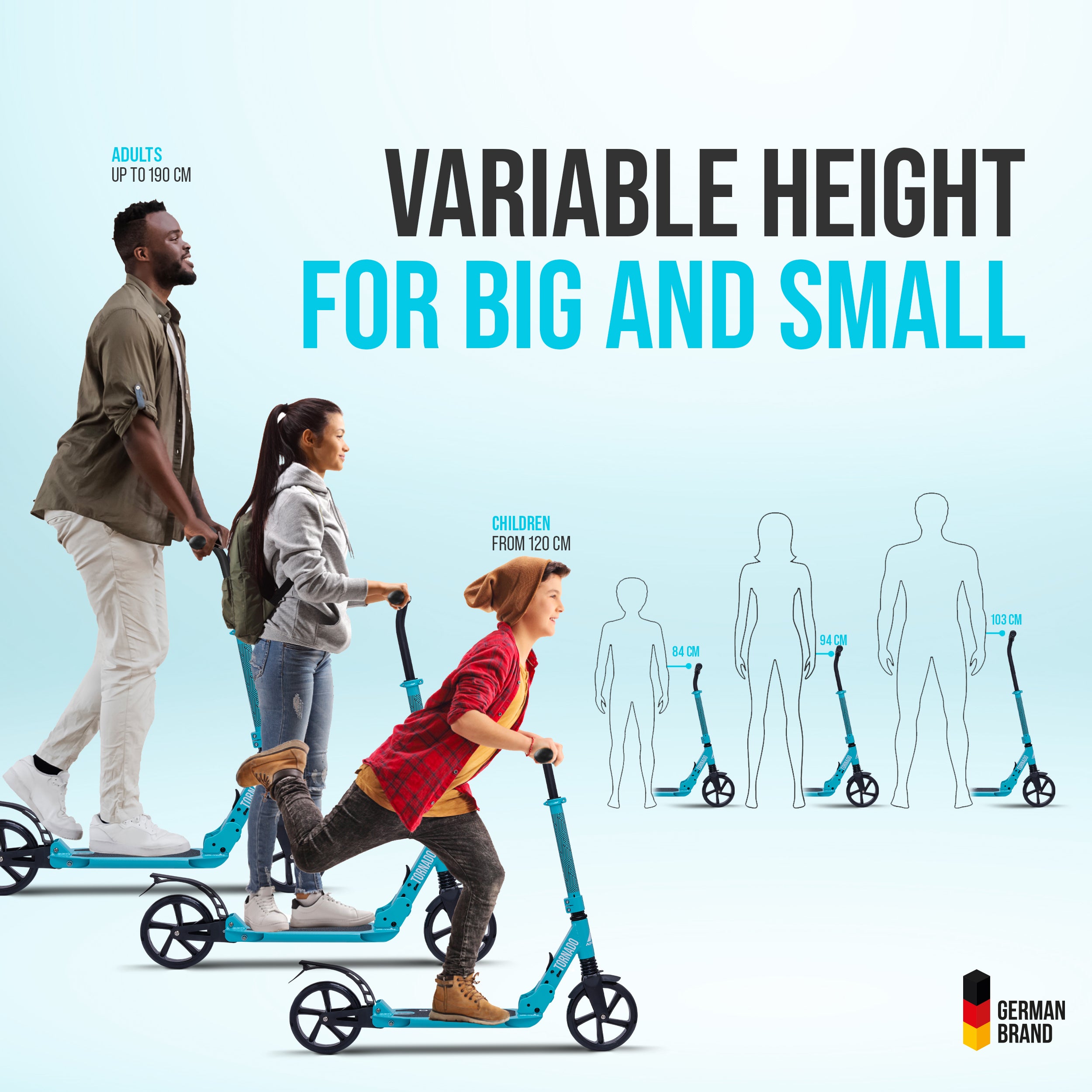 Apollo - High-end hulajnoga dla dorosłych – „Tornado 2.0” Cityroller dla dzieci od 7. roku życia - Jasnoturkusowy