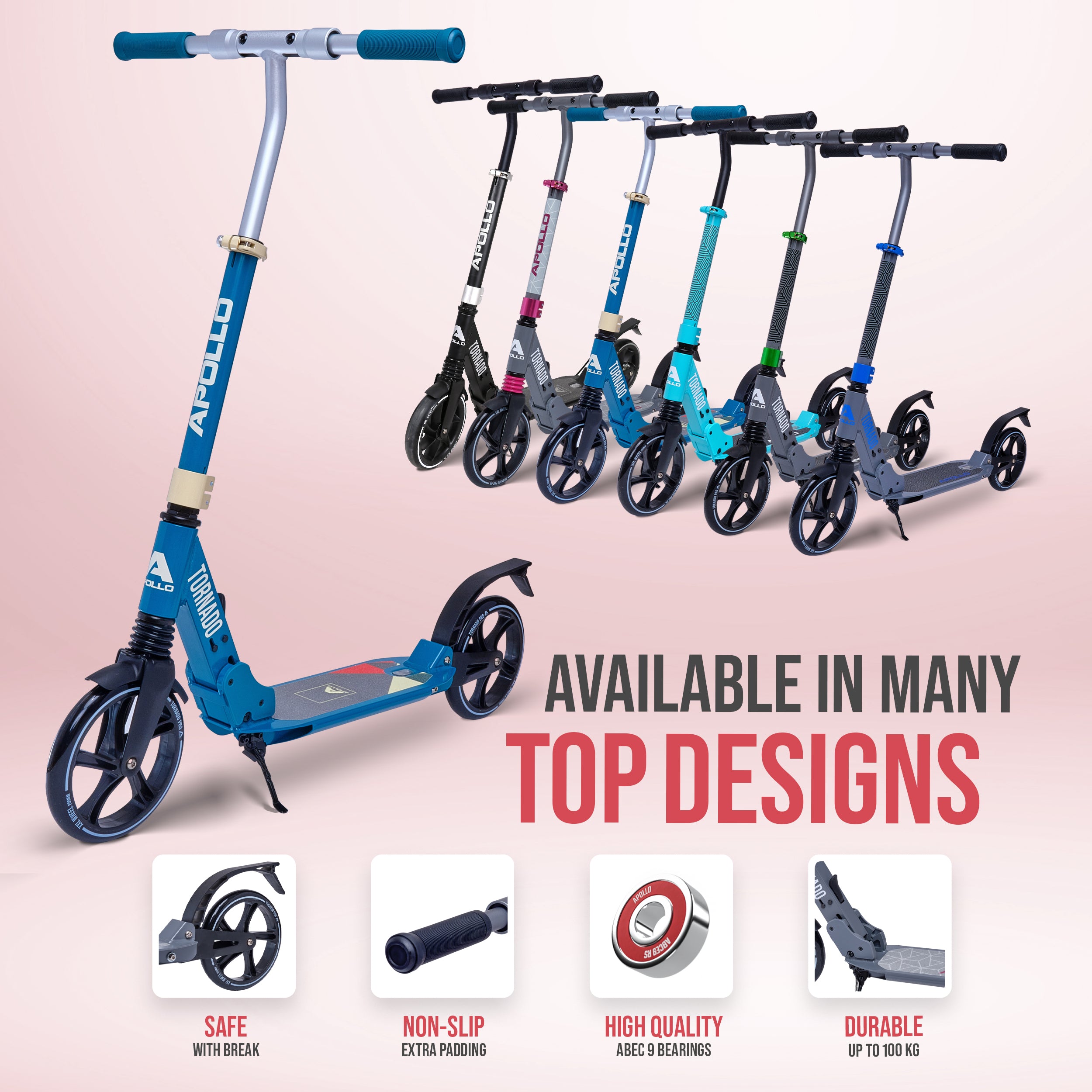 Apollo - High-end hulajnoga dla dorosłych – „Tornado 2.0” Cityroller dla dzieci od 7. roku życia - Turkusowy