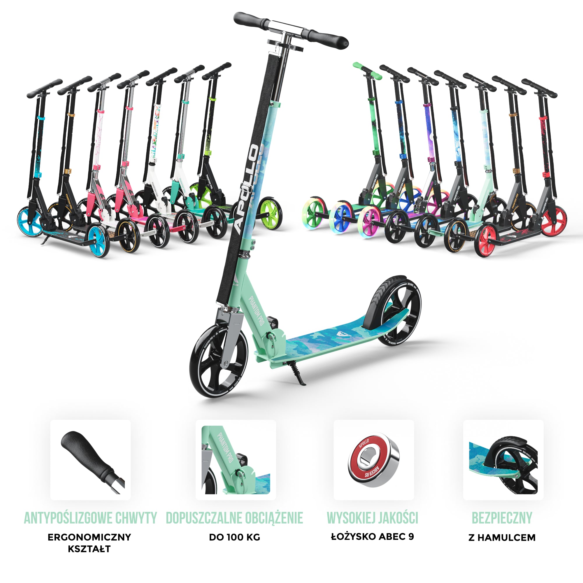 Apollo - Składana hulajnoga miejska dla dzieci „Phantom” z regulowaną wysokością kierownicy - Watercolor